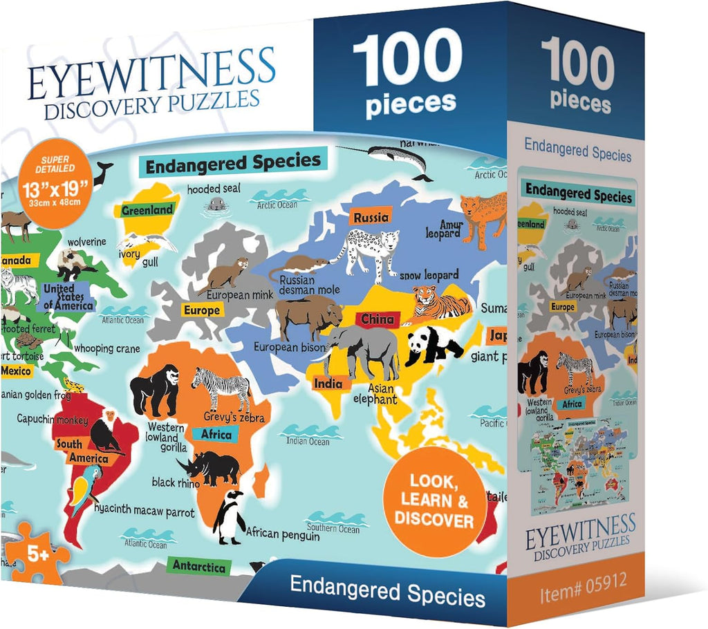 Eyewitness Discovery Puzzle Endangered Species, 100 Piece Jigsaw for Kids, Educational Learning Toy for Boys & Girls, Children Ages 5+