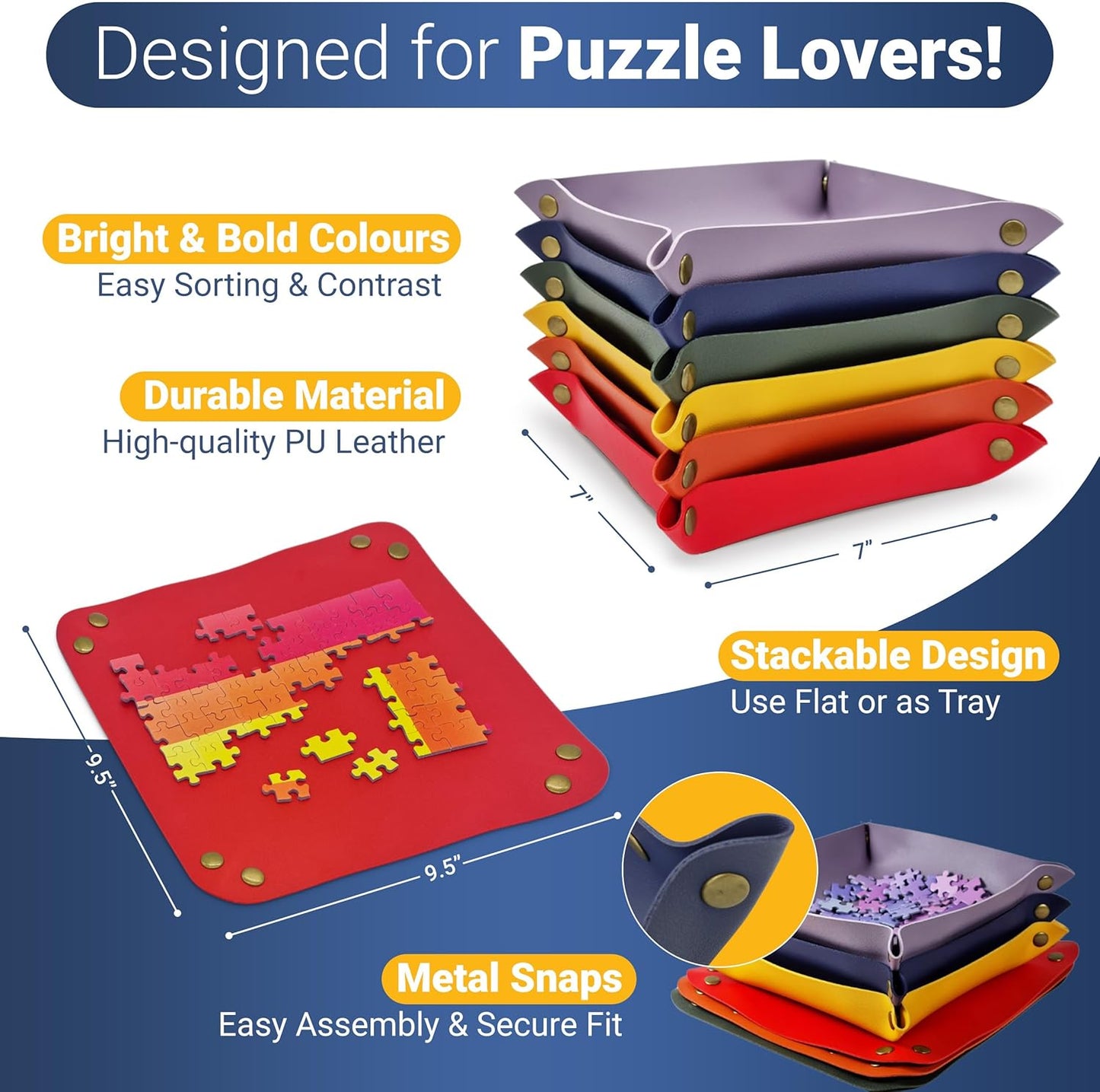 Puzzle Sorting Trays - 6X Puzzle Organizer for Sorting 1000 Pieces up to 4800 Pieces, Stackable Jigsaw Accessories for Adults