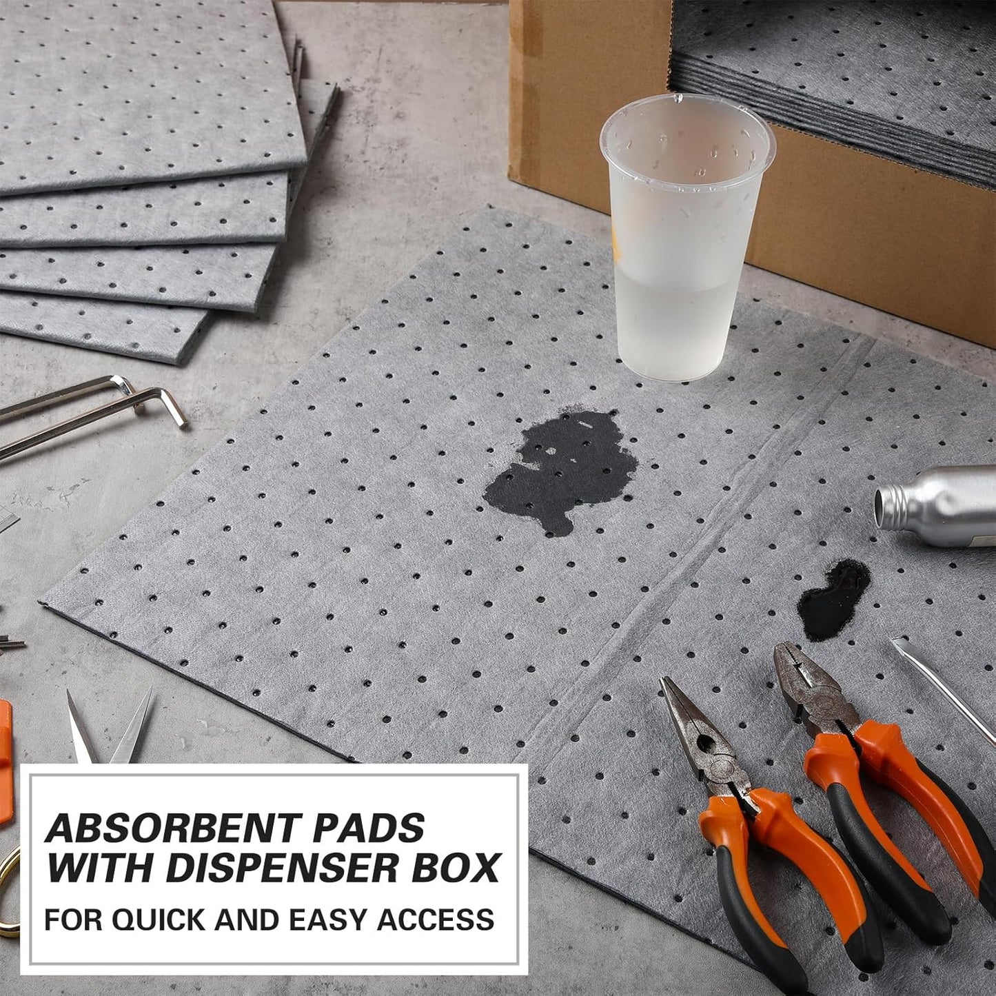Weewooday 25 Pieces Oil Absorbent Pads 19.69 x 15.75 Inch Oil Spill Mat Garage Accessories Water Absorbent Mat for Leaks Liquids Absorbing Protecting Home Garage Basement