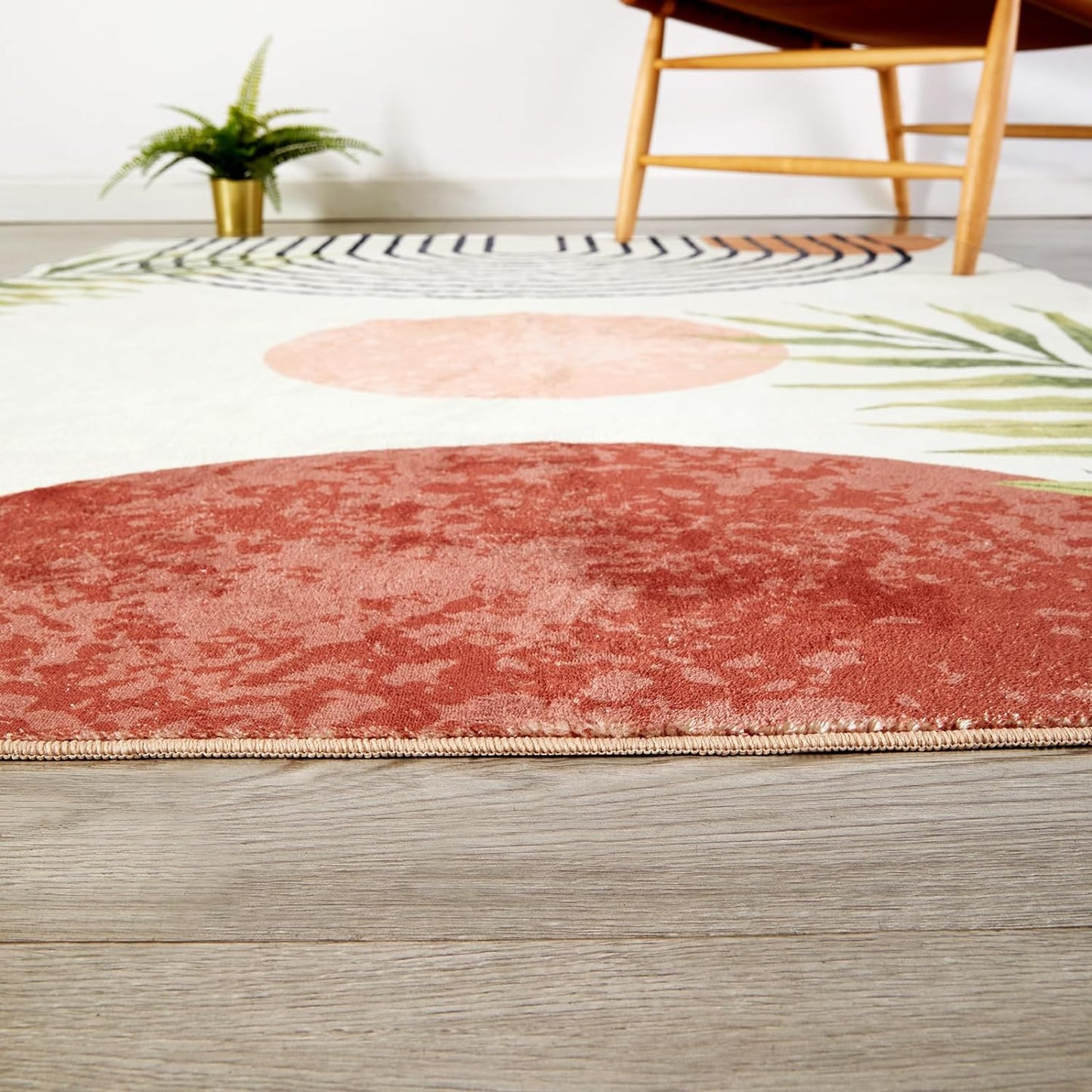 RoomTalks Mid Century Modern Washable Rug, Boho Cute Aesthetic 9x12 Area Rugs Large Carpet for Bedroom Dining Living Room Entryway Office, Contemporary Abstract Leaves Thin Pile Accent Indoor Rug