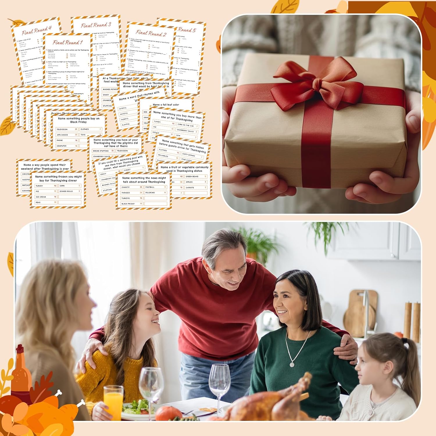 Thanksgiving Day Friendly Feud Game with 2 Answer Buzzers, Fall Holiday Feud Cards for Family Game Night Fun Trivia Quiz for Autumn Pumpkin Party Office Class Groups Team Building
