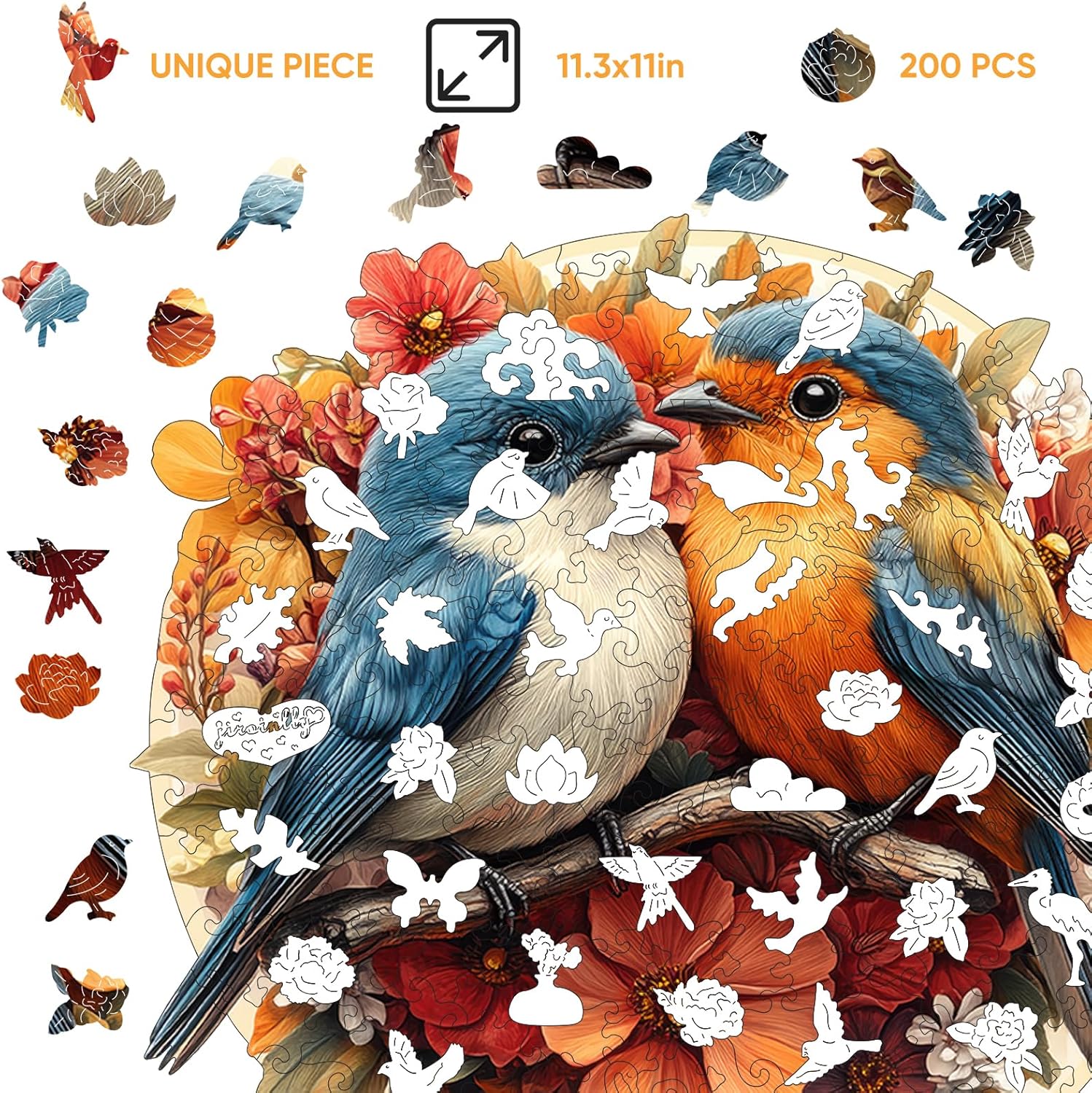 Wooden Puzzle for Adults, Twin Birds Jigsaw Puzzles 500 Piece, Unique Shapes Family Reunion Puzzle for Adults, Beautiful Package, Best Gift for Family Friends Medium 11.4x11in