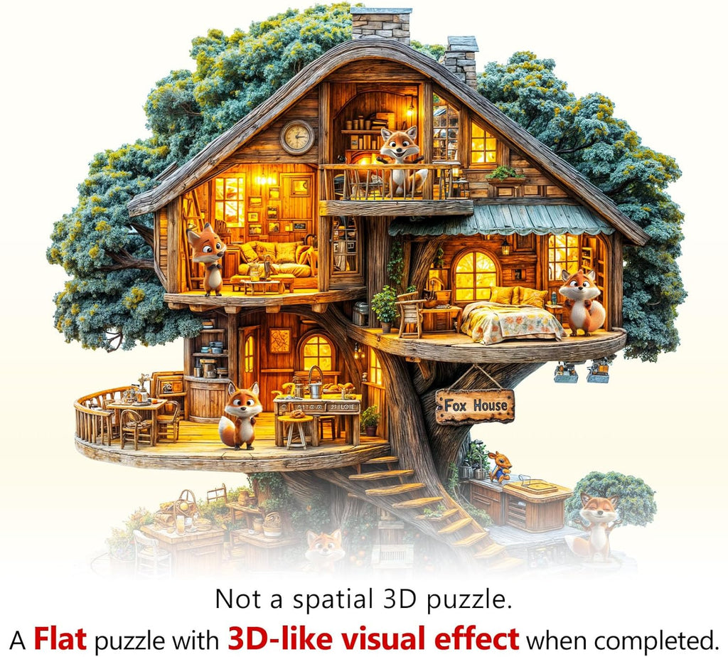 WOODBESTS Wooden Puzzles for Adults (195 Piece, M, 11.4 * 11.4in) Fox House Wood Puzzle Adult, Unique Wooden Animal Jigsaw Puzzles, Family Game and Birthday Gifts for Friend