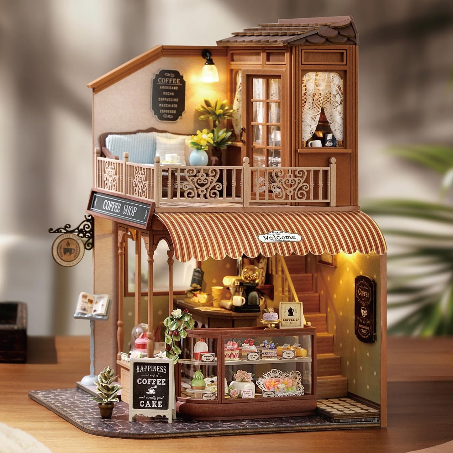 TuKIIE DIY Miniature House Kit with Furniture, 1:24 Scale Creative Room Wooden Mini Dollhouse Plus Dust Proof & Music Movement for Kids Teens Adults(Encounter with Time)