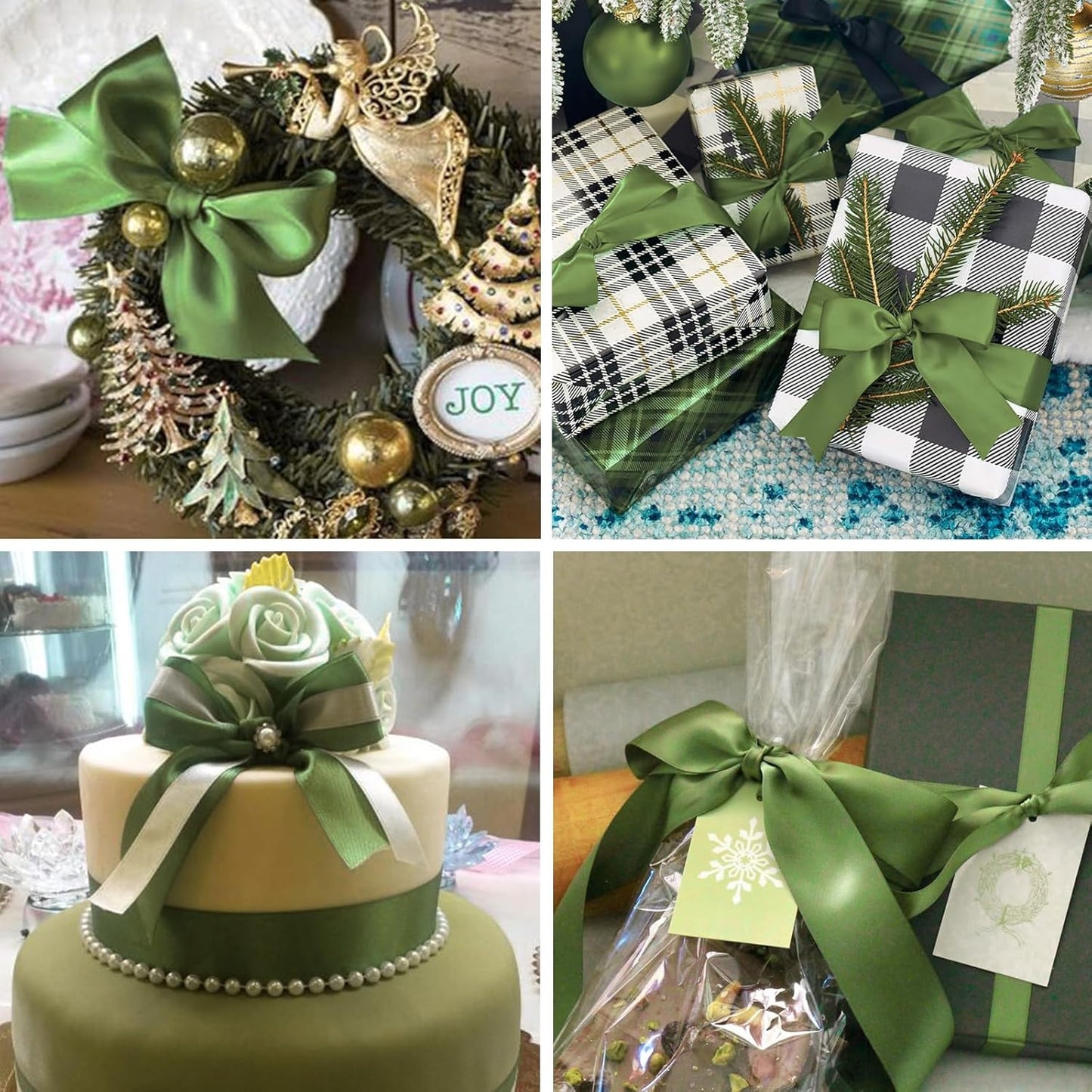 5/8" x 100 Yards Olive Green Polyester Satin Ribbon Single Faced Bulk Fabric Ribbons for Gift Wrapping, Crafting, Bows Making, Sewing, Wedding, Home Decor