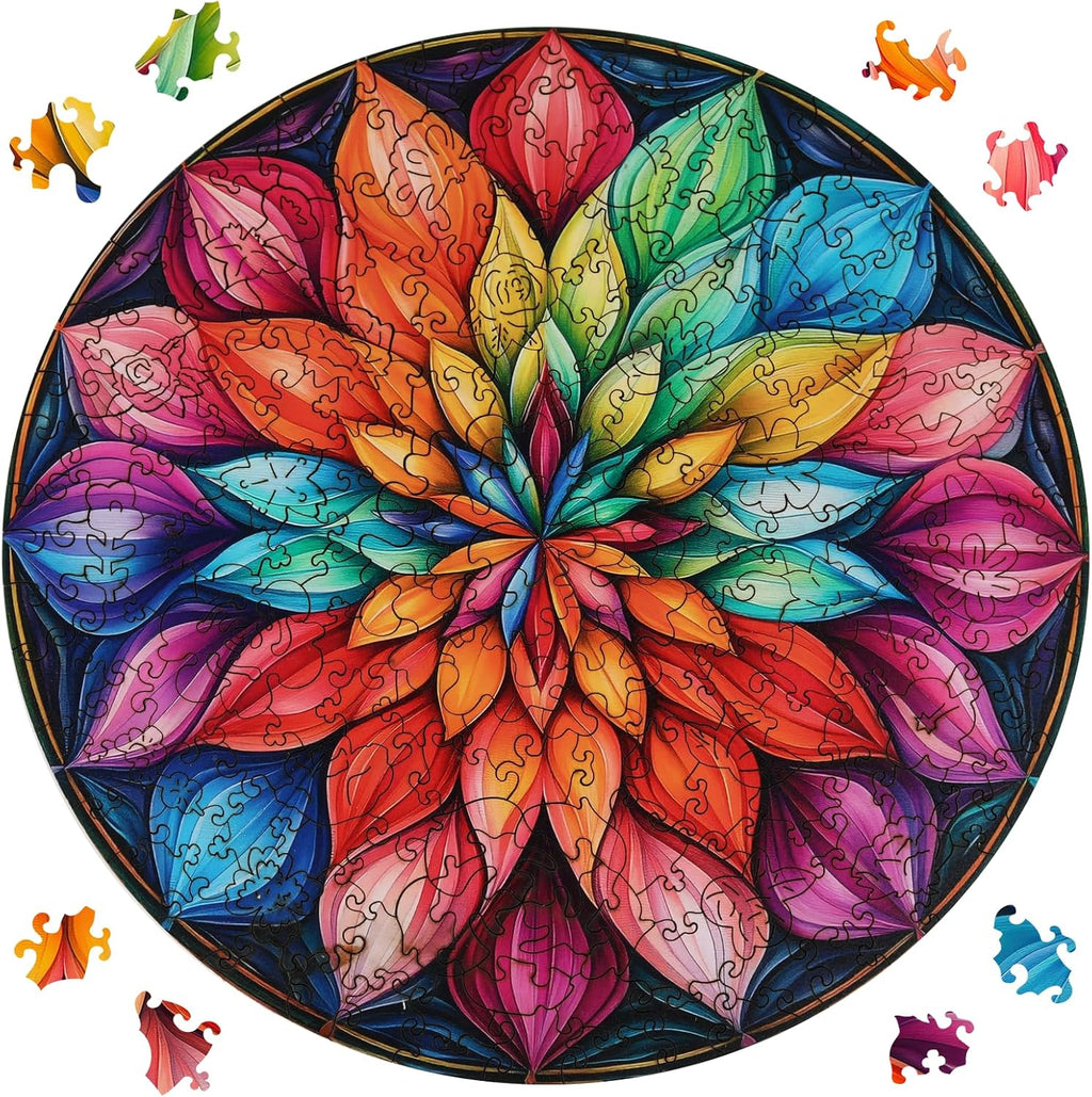 Wooden Puzzles for Adults, Mandala Wooden Jigsaw Puzzles 200 Pieces, Unique Design Adult Puzzles, Family Brain Game Gift,10.9x11.2 inch