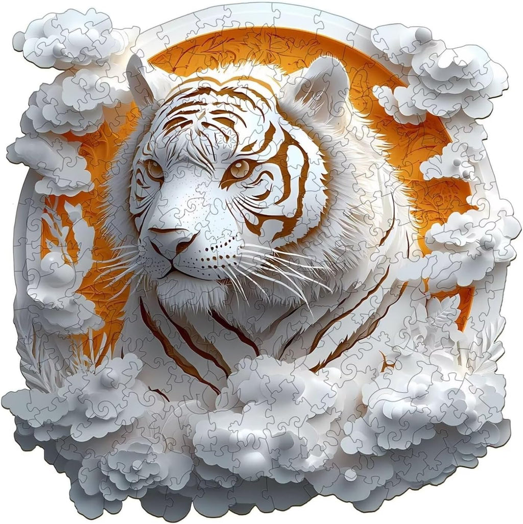 Wooden Puzzles Adults, 3D Paper Tiger Wooden Puzzles 100 Pieces, Unique Animal Shaped Wood Challenging Jigsaw Puzzles Gifts for Adults, 8.5x8.5in