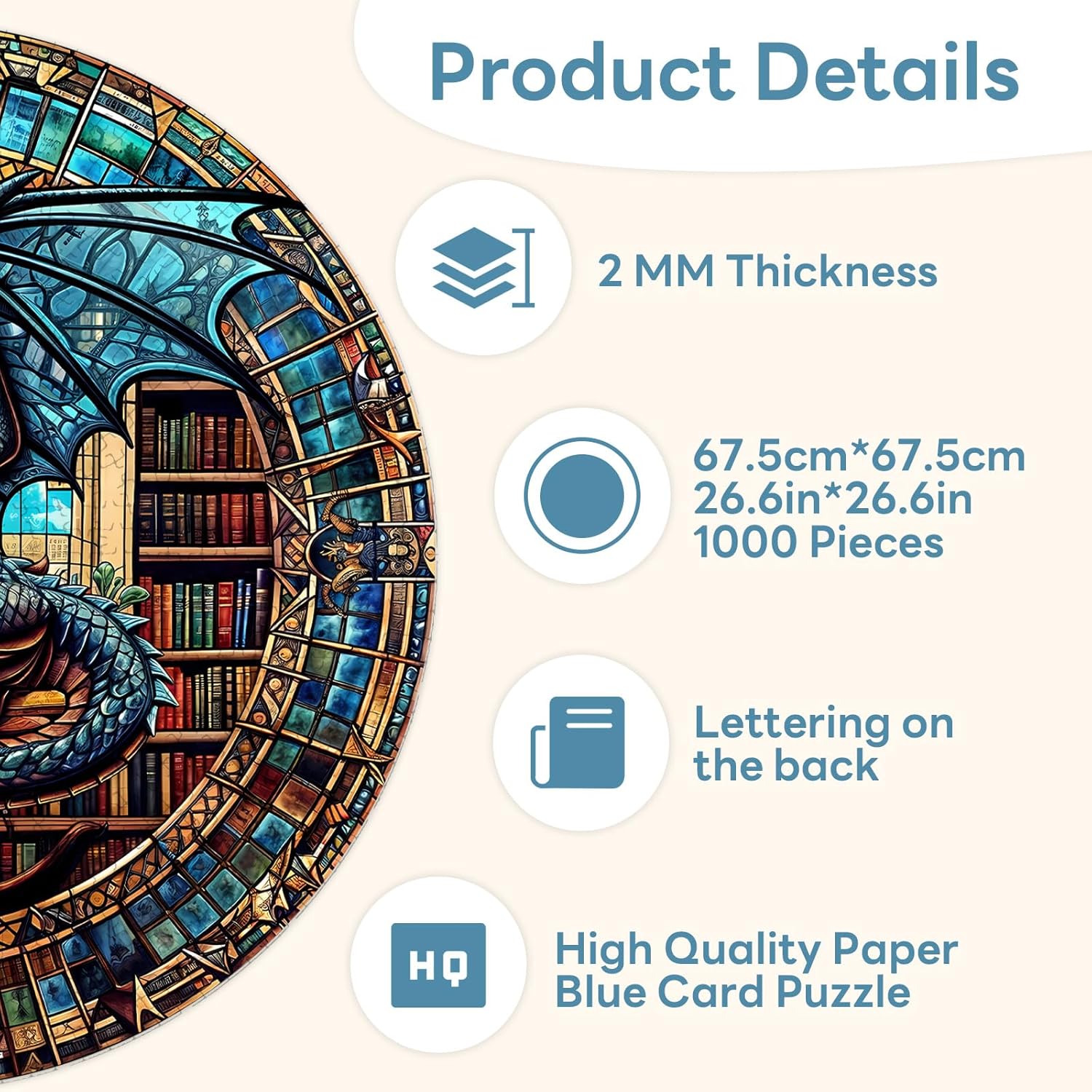 Round Puzzles for Adults 1000 Pieces, Hard Difficult Challenging Puzzles for Adults, Dragon's Library Jigsaw Puzzles 1000 Pieces for Seniors, 3D Visual Flat Puzzle (26.6 x 26.6in)