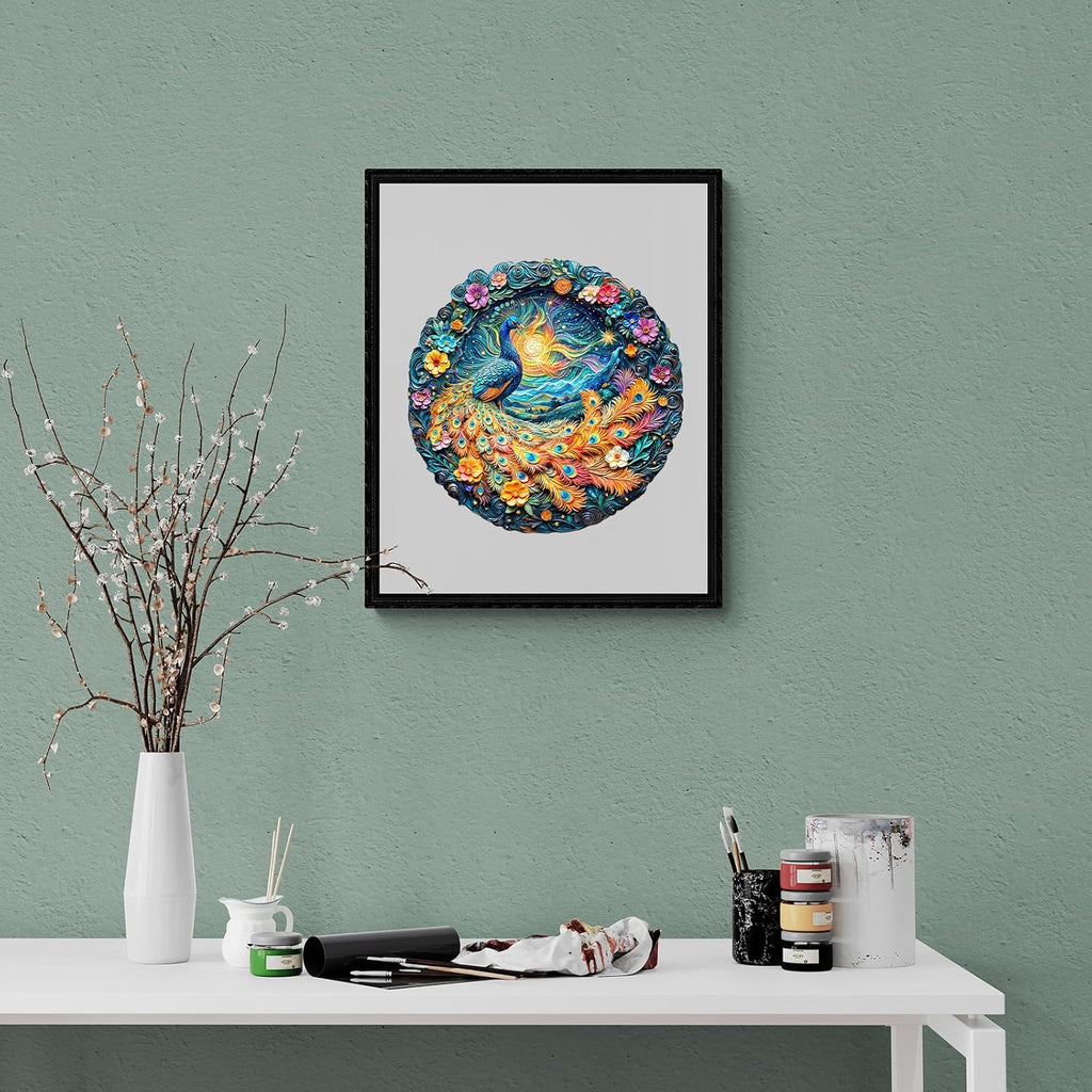 Wooden Puzzles for Adults,Aurora Peacock Shaped Unique Wooden Jigsaw Puzzles, Creative Ghristmas Gift for Teenagers and Adults.
