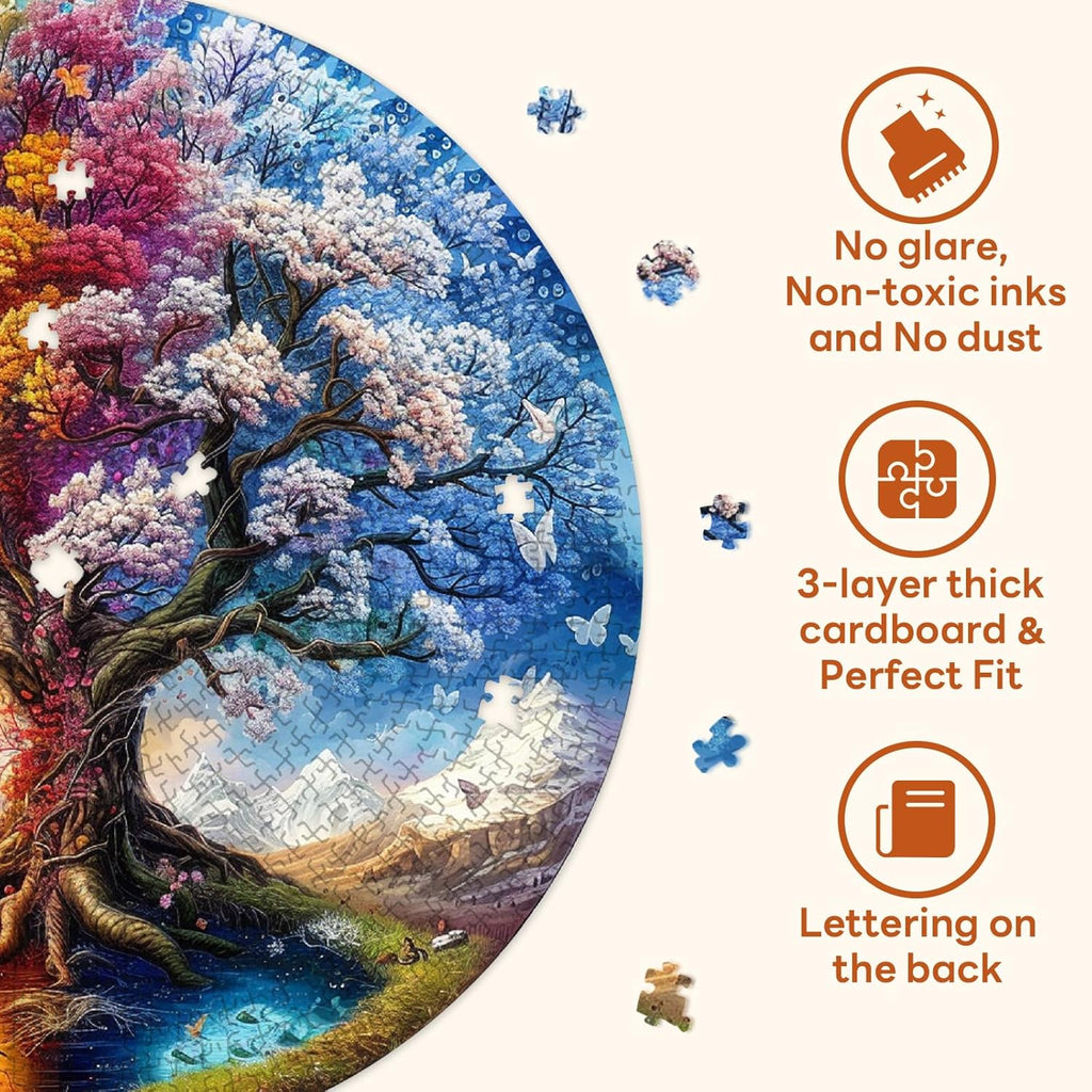 masseruon Round Puzzles for Adults 1000 Pieces-Tree of Life Puzzle-26.6x26.6in Jigsaw Puzzles with HD Matte Finish-Hard Impossible Difficult for Adult-Challenging Gift for Puzzle Lovers