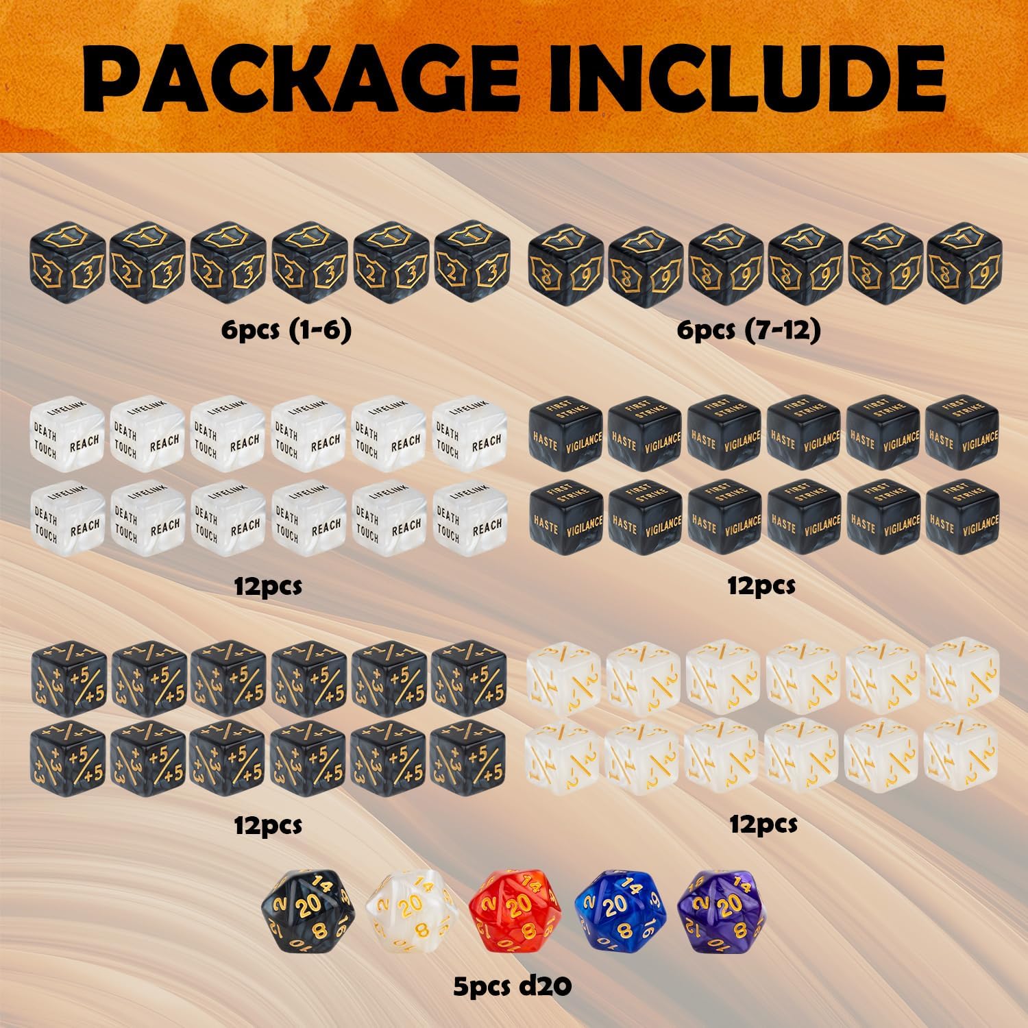 65 Pieces MTG Dice Counters Life Keyword Counter Dice Set Plus One/+1 Buff Abilities Shield Tokens for MTG, TCG, Cards Gaming Accessories