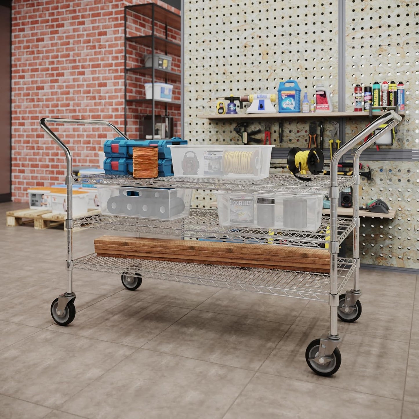 24" W x 48" L x 36" H Chrome Heavy Duty Utility Cart | 3-Tier | NSF Commercial Storage Rack Mobile Unit | Storage and Mobility Solution for Your Business