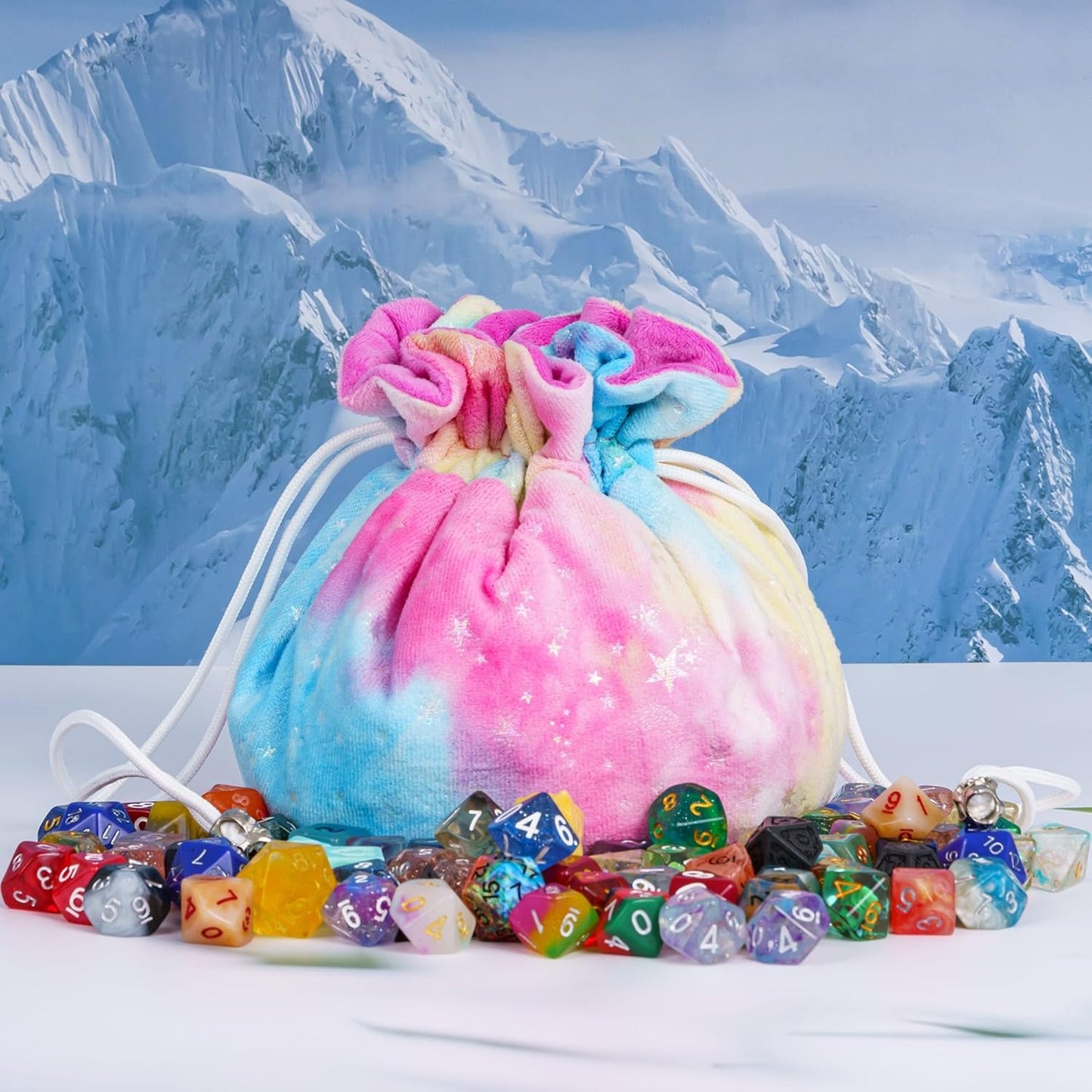 DND Dice Bags Large with Pockets Rainbow Storage Bag Star Pattern for D&D RPG Game - Capacity 200+ Dice