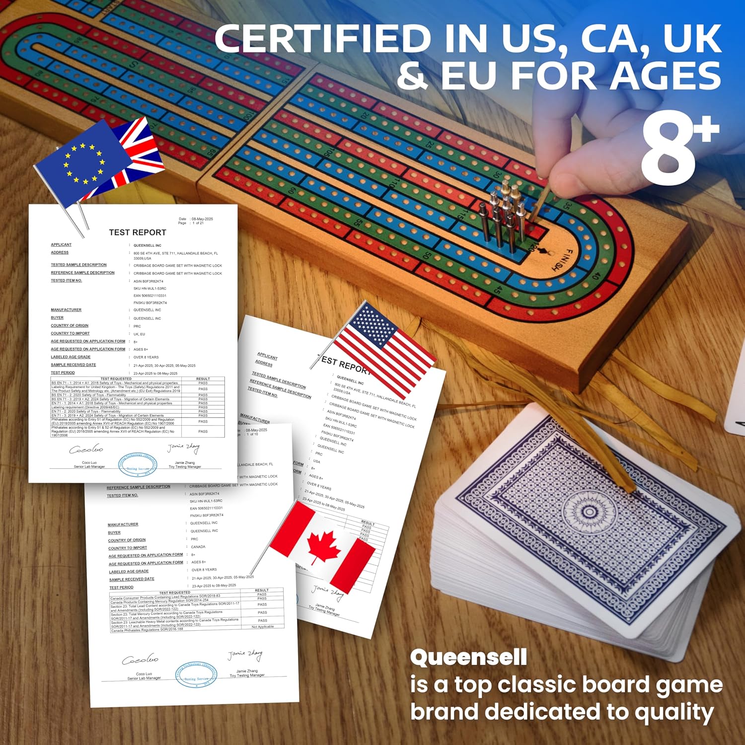 Cribbage Board Game Set with Storage - Classic Game Travel Cribbage Board with Wooden Card Storage for Adults & Kids - Ideal for Game Night