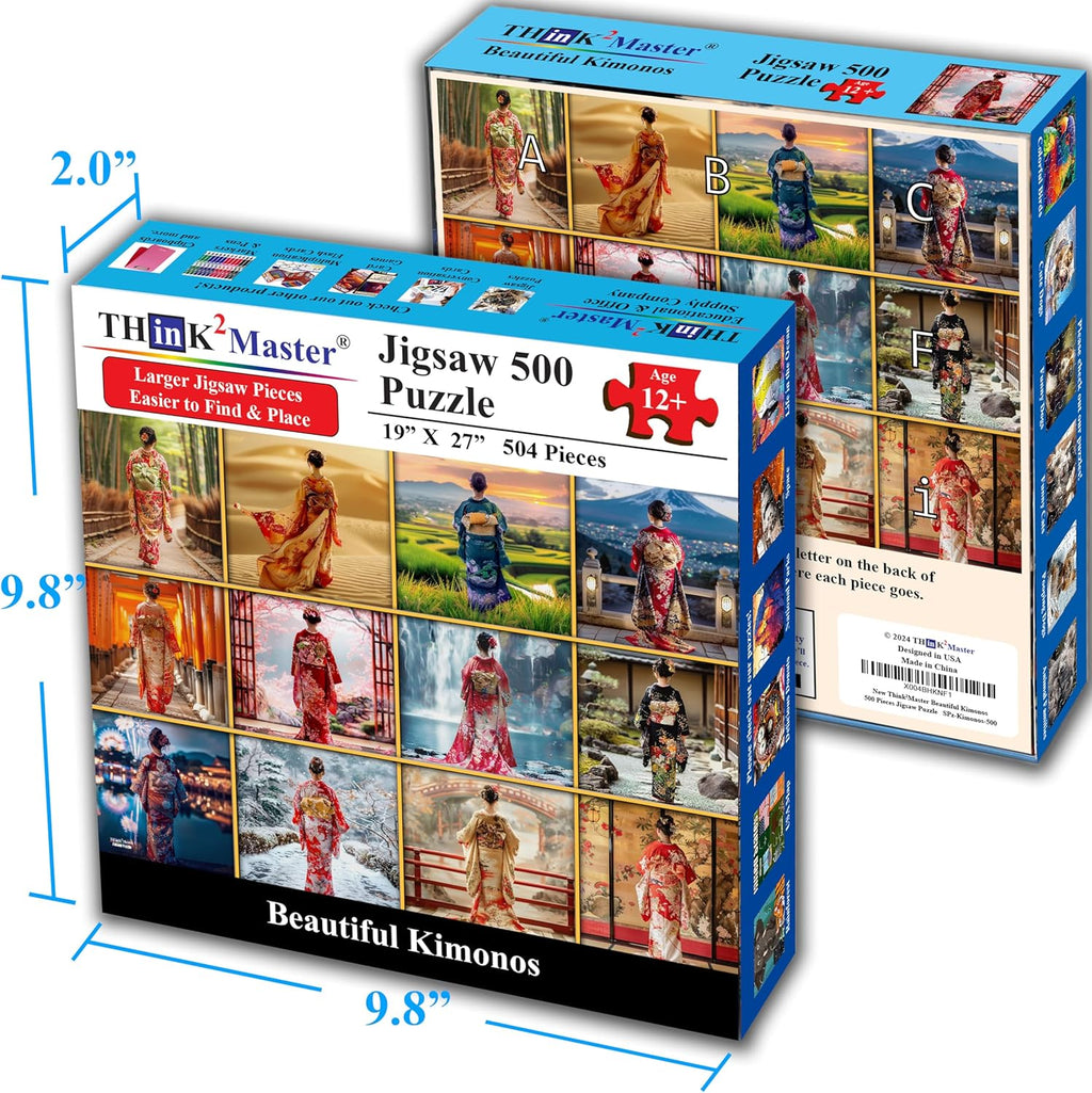 Think2Master Beautiful Kimonos from Japan 500 Pieces Large Format Jigsaw Puzzle for Kids 12+, Teens, Adults & Families. Elegant Colorful Dresses Vibrant Colors, Cultural Art Size: 26.8” X 18.9”