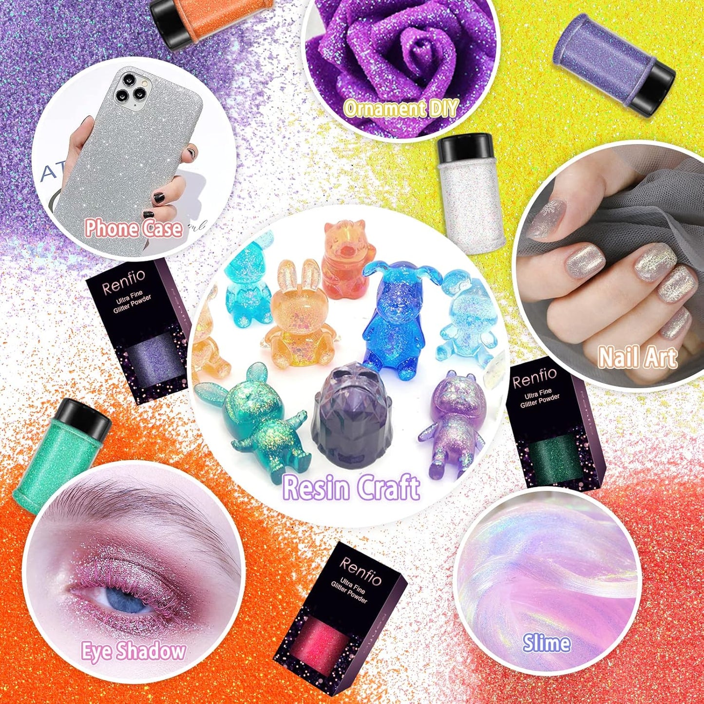 Renfio Iridescent Ultra Fine Glitter Powder Resin Supplies Glitters 1.94 Oz (55g) PET Flake Crafts Sequins 1/128" 0.008" 0.2mm Epoxy Chips Flakes for Tumblers Slime Painting Roses - Dream Purple