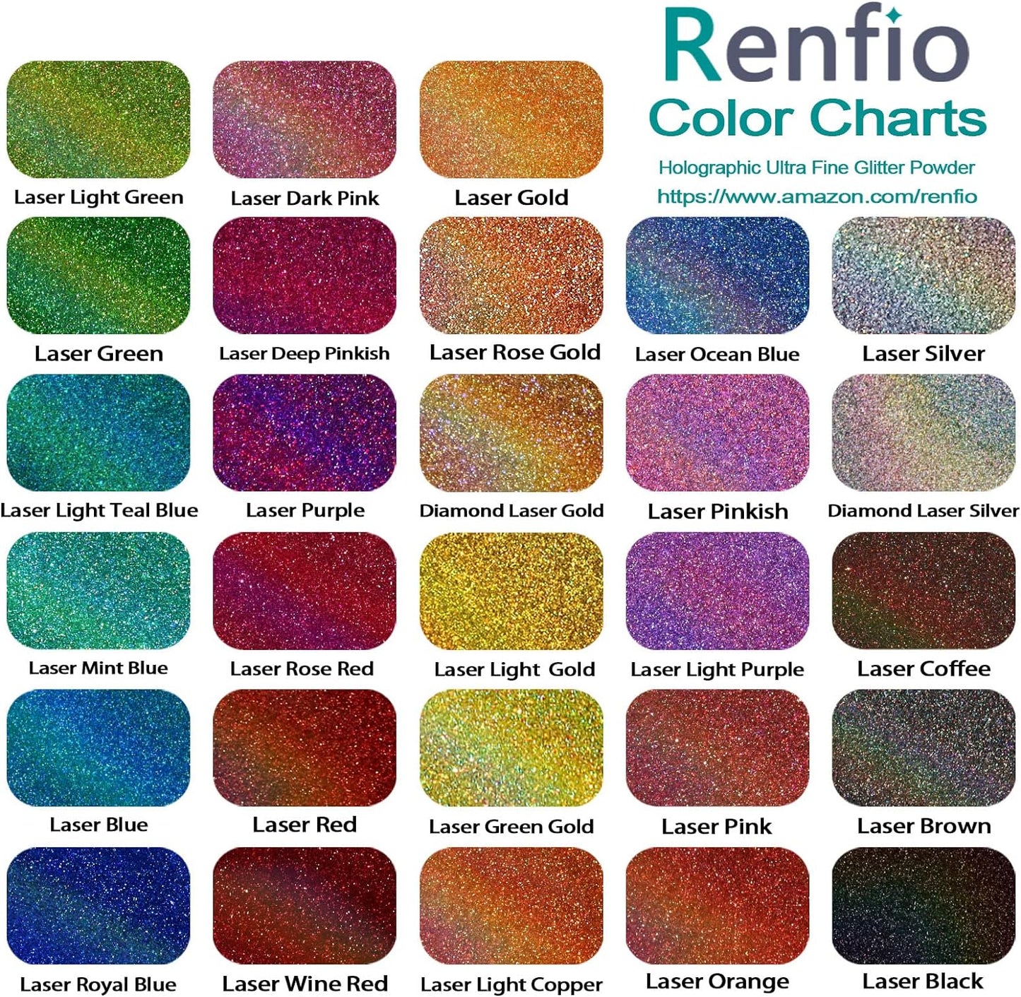 Renfio 28 Colors Holographic Glitter Set, 14.81oz 420g Ultra Fine Glitter Powder PET 1/128" 0.008" 0.2mm Resin Suppies Assorted Craft Glitter for Fake Nails, Resin Art, Tumblers, Slime, Hair, Bomb