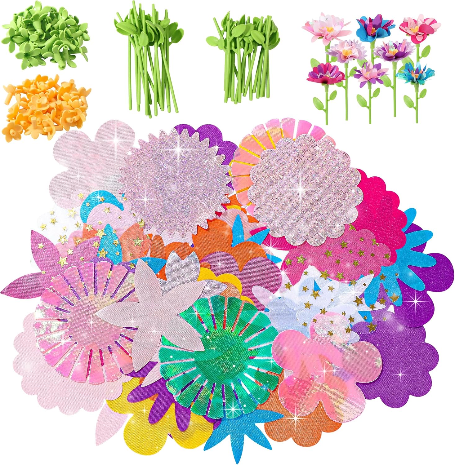 Plesechde DIY Fabric Flower Bouquets Toys Accessories,Arts and Crafts Toy Accessories with 110pcs Petals,Ideal Gifts for Kids 3+ Years Old for Birthday,Christmas