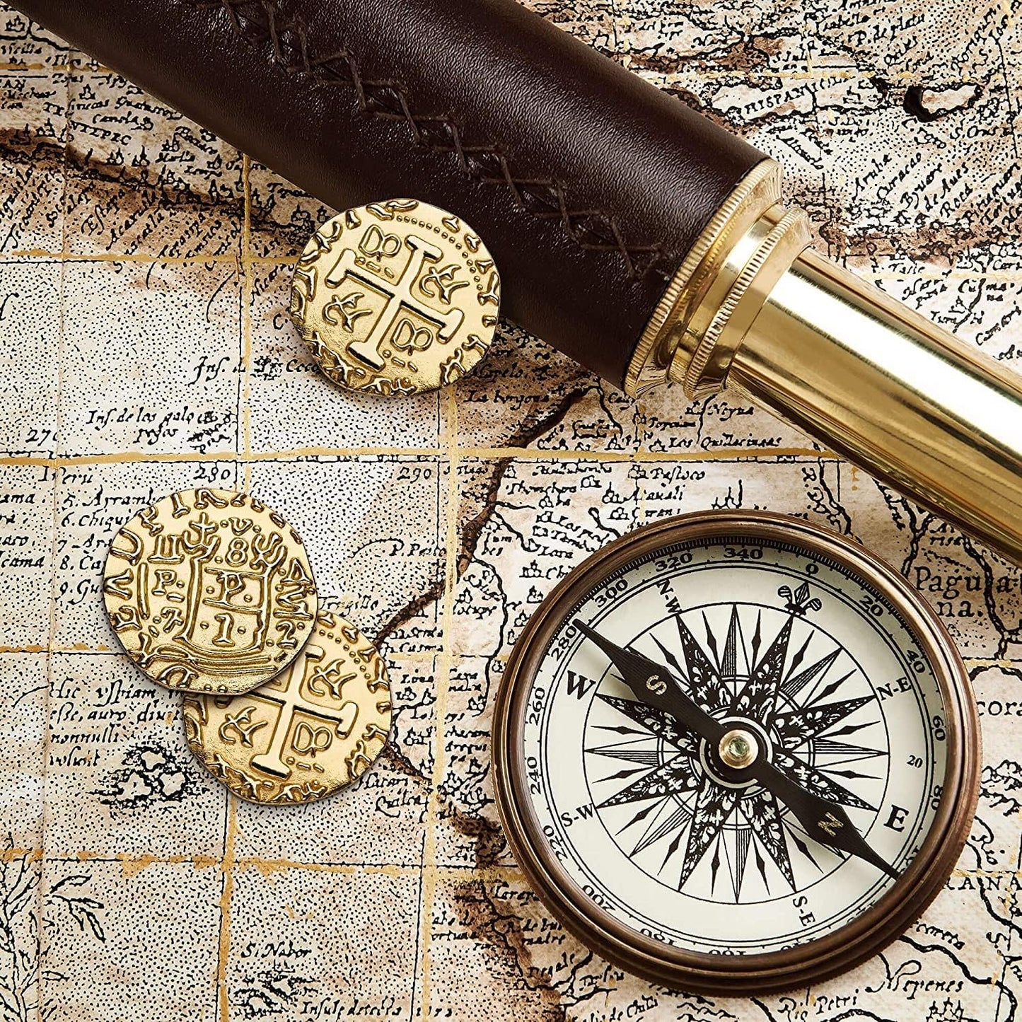 Large Metal Pirate Coins - 100 Bronze, Silver, Gold & Rose Gold Treasure Coin Set, Metal Replica Spanish Doubloons for Pirate Party Decorations & Favors, Tokens, Toys, Cosplay, Treasure Chest