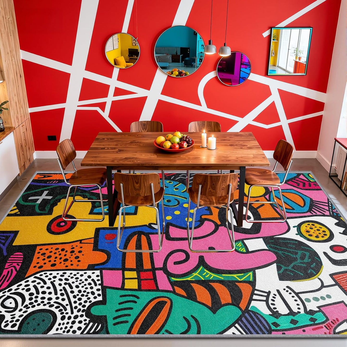 Abstract Rug 5x7-4x5 Rug - Abstract Rug - Colorful Pop Art Area Rug - Modern Geometric Graffiti Rugs - Multicolor Artistic Carpet - Home Decor