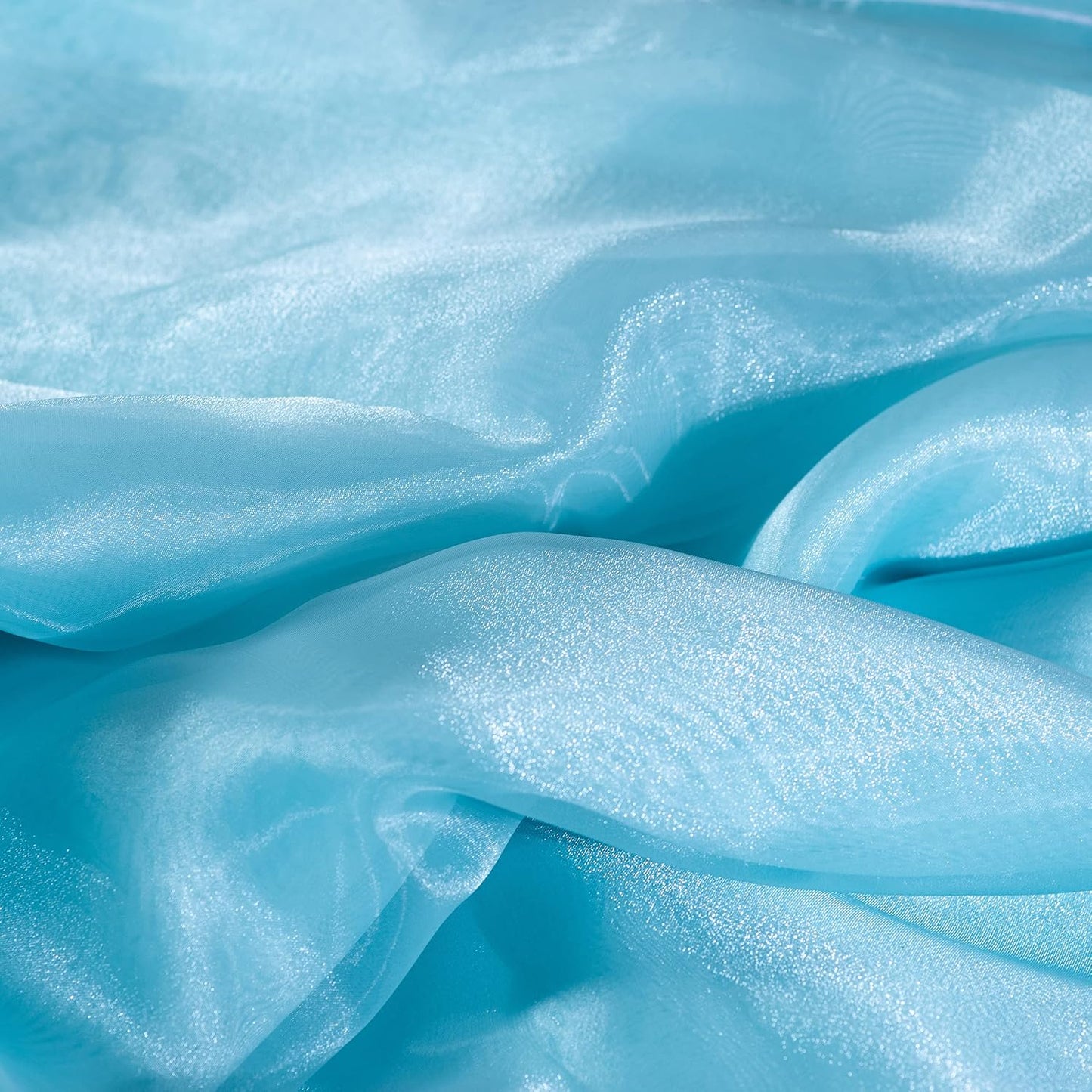 FYNITE Fynite Sheer Organza Fabric | 2 Yards Long | 44" Wide | Bridal Solid Sheer Organza Bolt for Wedding Dress Fashion Craft Decorations Silky Shiny Sheer Organza (Light Blue, 2 Yard)