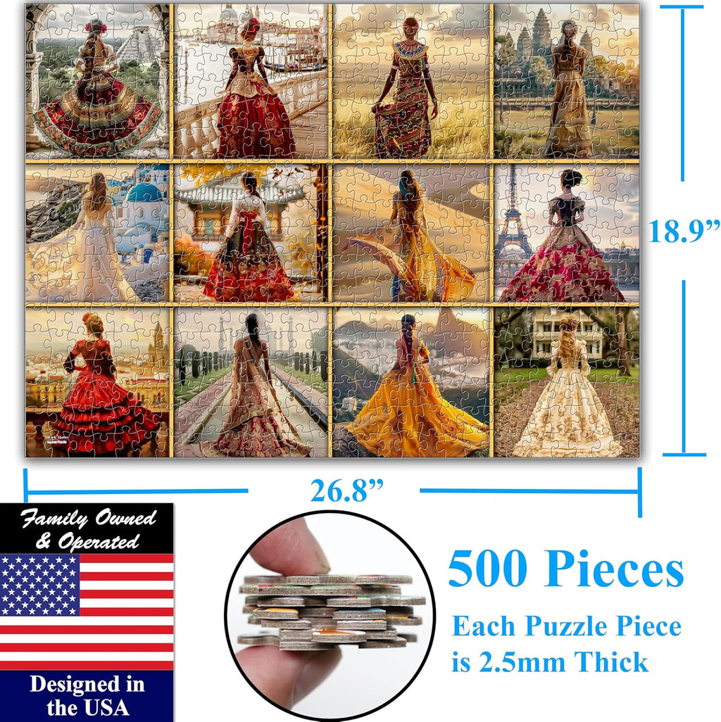 Think2Master Beautiful Dresses from Around The World 500 Pieces Large Format Jigsaw Puzzle for Kids 12+, Teens, Adults & Families. Elegant Dresses Vibrant Colors, Cultural Art Size: 26.8” X 18.9”