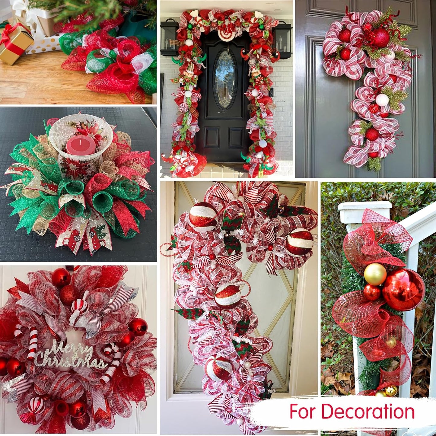 TONIFUL 4 Rolls 10 Inch Red and White Decorative Mesh Ribbbon Rolls, for Wreath Supplies Front Door Craft Tree Decor Christmas NewYears Valentine's Day Halloween Decoration (30ft/roll, 120ft/Set)