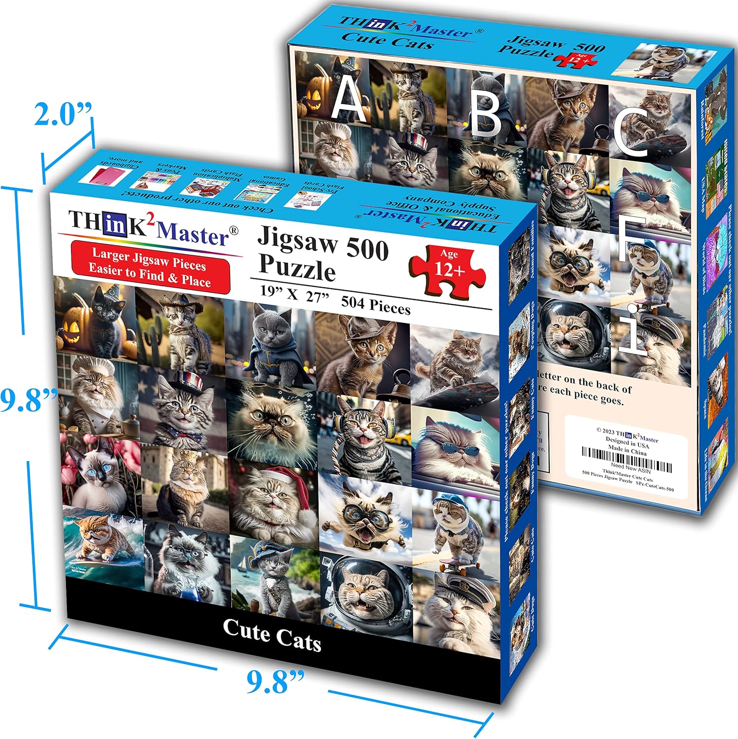 Think2Master Cute Cats 500 Pieces Jigsaw Puzzle Featuring heartwarming Kittens and Cats. Fun Toy Teens, Seniors & Families. Great Gift for Kids Ages 13+ Size: 26.8” x 18.9”