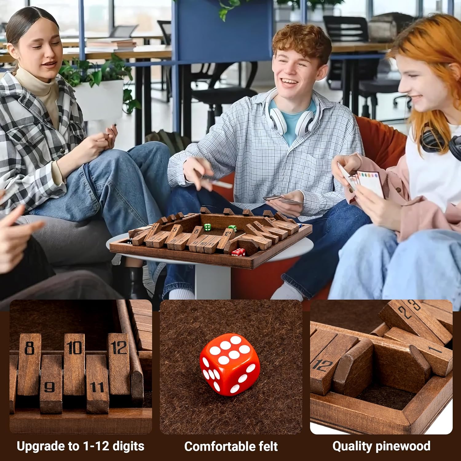 ropoda Shut The Box Game, Upgraded 12 Numbers Wooden Board Games for Adult and Kids, Shut The Box Dice Game -Addition Training, Fun for Family Game Night,Vintage Style