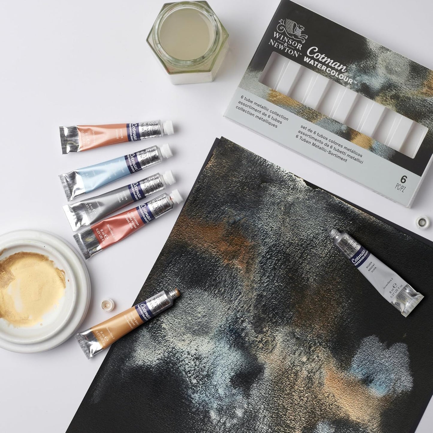 Winsor & Newton Cotman Watercolor Paint Set, 6 Metallic Colors, 8ml (0.27-oz) Tubes