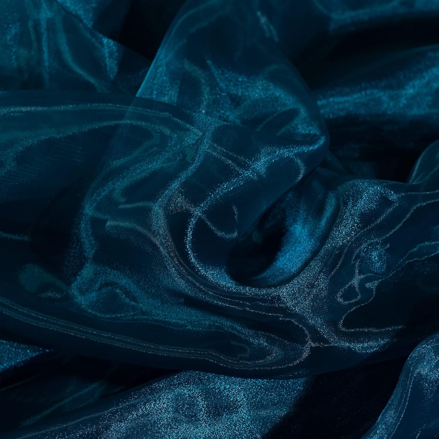Fynite Sheer Organza Fabric | 5 Yards Long | 44" Wide | Bridal Solid Teal Sheer Organza Bolt for Wedding Dress Fashion Craft Decorations