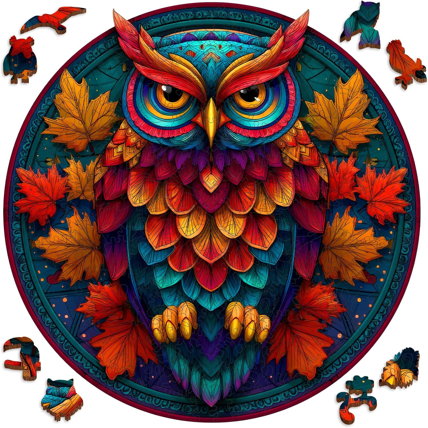 Wooden Puzzles for Adults, Colorful Owl Puzzles 500 Pieces, Unique Shaped Jigsaw Puzzles for Adults and Kids, Birthday Gifts Fun Challenge Family Game 16.5'' x 16.5''