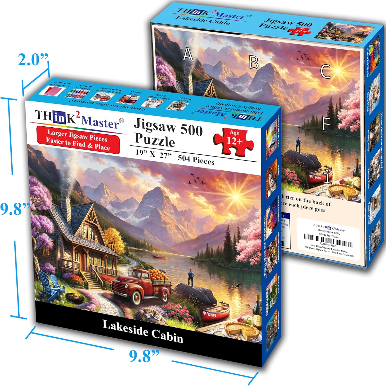 Think2Master Lakeside Mountain Retreat 500 Pieces Large Format Jigsaw Puzzle: Kids 12+, Teens, Adults & Families. Escape to a World of Tranquility and Rustic Charm. Great Gift. Size: 26.8” X 18.9”