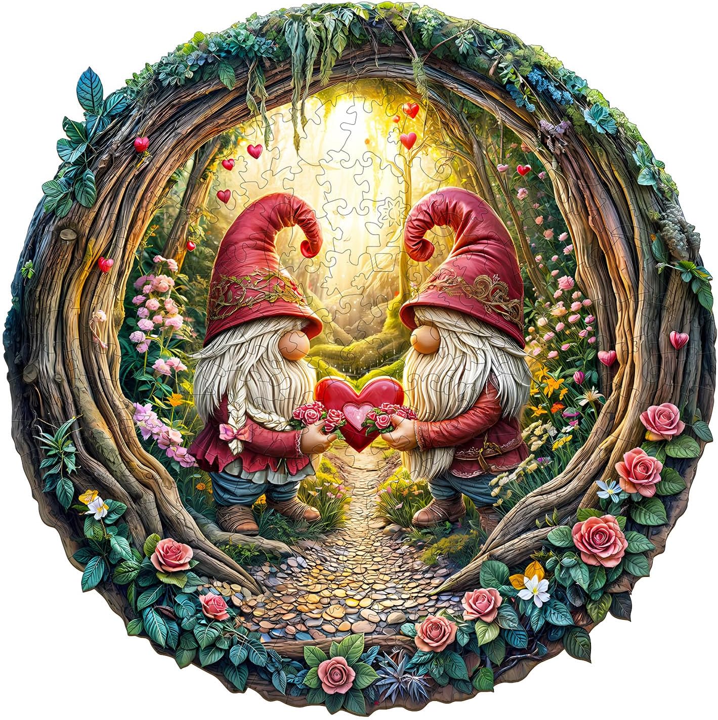 KAAYEE Wooden Puzzles for Adults, 3D Visual Effect Gnome Couple Wooden Jigsaw Puzzle Unique Shape Wood Puzzle Adult, 3D Effect Flat Puzzle Birthday Family Games (S-8.5 * 8.4in-100pcs)