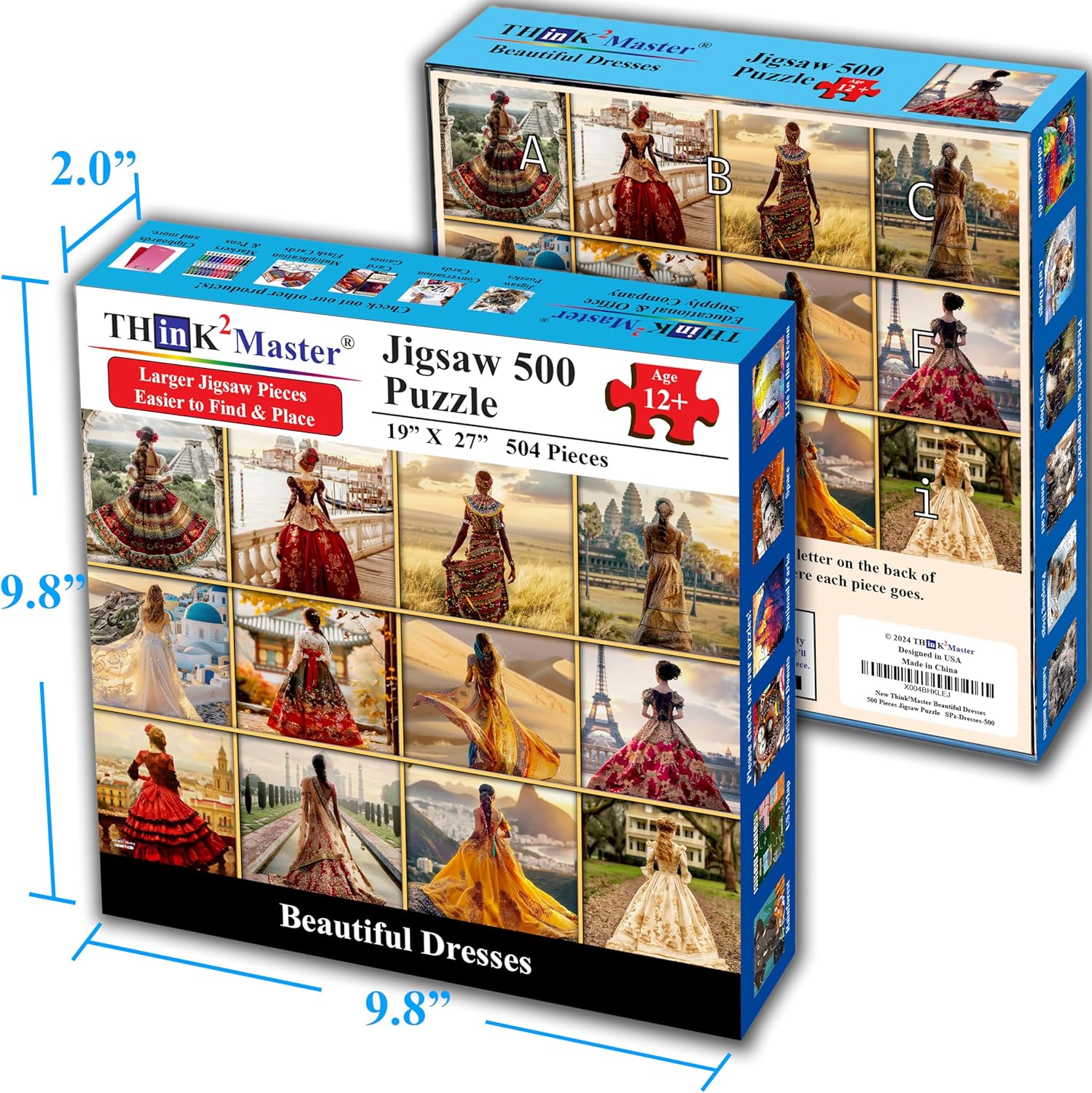 Think2Master Beautiful Dresses from Around The World 500 Pieces Large Format Jigsaw Puzzle for Kids 12+, Teens, Adults & Families. Elegant Dresses Vibrant Colors, Cultural Art Size: 26.8” X 18.9”