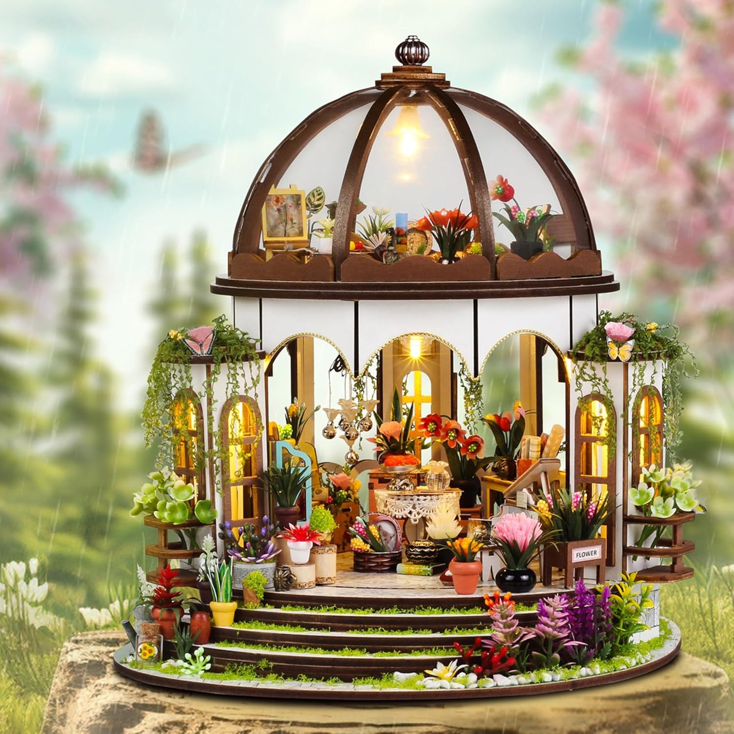 ISSEVE Book Nook Kit, Miniature House Kit with LED Light, Wood Garden DIY Mini House Building Kit, Tiny Dollhouse Home Decor, Halloween Christmas Birthday Crafts Gifts for Adults (Hanging Garden)