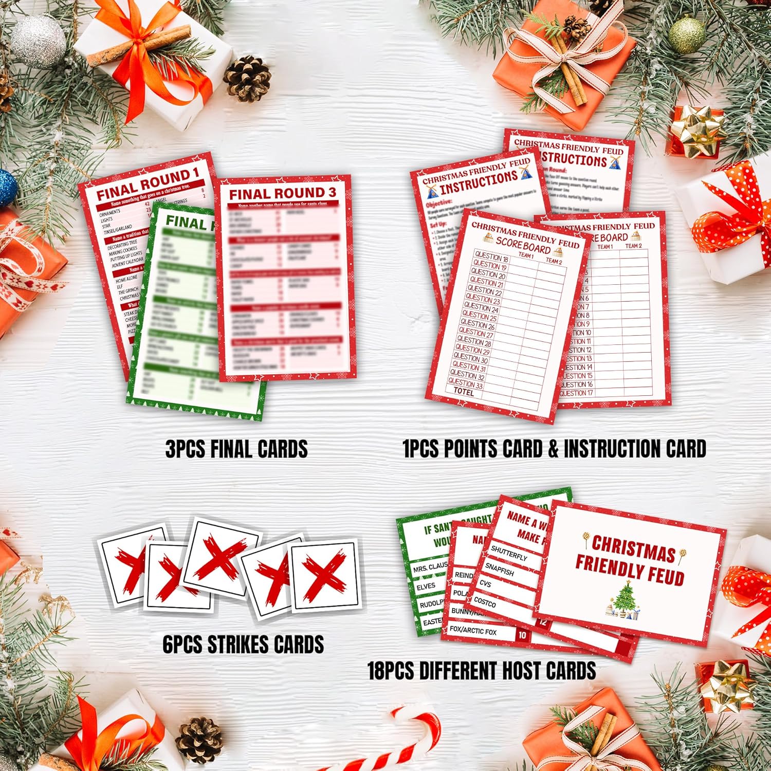 Christmas Friendly Feud Game, Funny Christmas Party Games, Friendly Feud Trivia Quiz for Family, Winter Xmas Holiday Party Supplies for Adults -09
