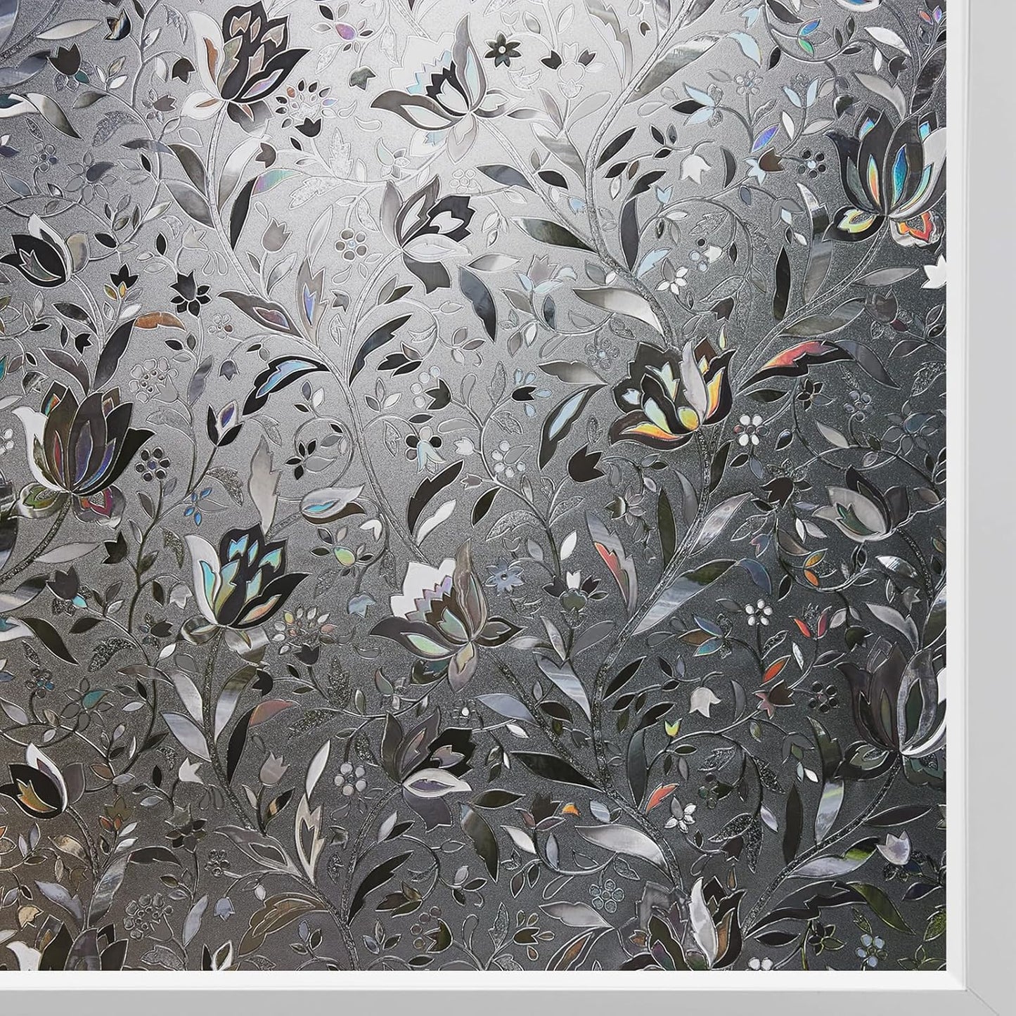 Kromapolis Window Film, Window Privacy Film Frosted, Vinyl Glass Covering, Stained Glass Decorative Film, Static Window Clings, Non-Adhesive (Grayish Black, 17.5 x 157.4 inch)
