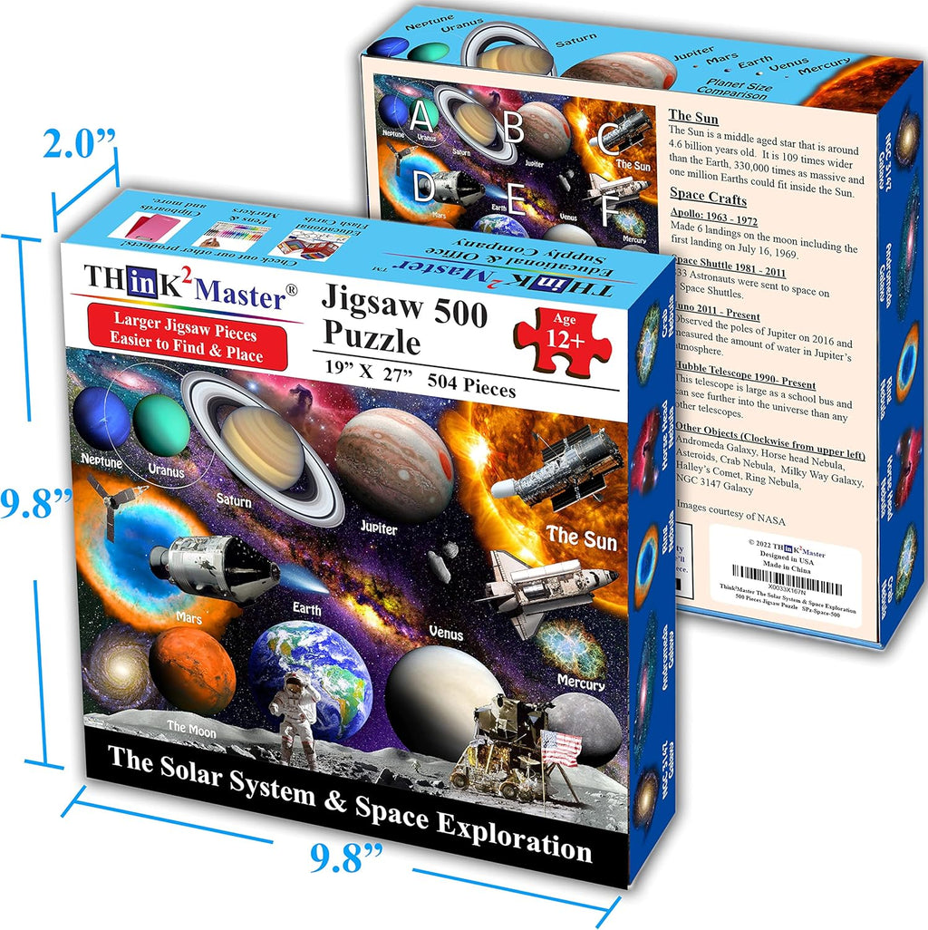 Think2Master Solar System & Space Exploration 500 Pieces Large Format Jigsaw Puzzle for Kids 12+, Teens, Adults & Families. Great Gift for stimulating Learning About Astronomy. Size: 26.8” X 18.9”