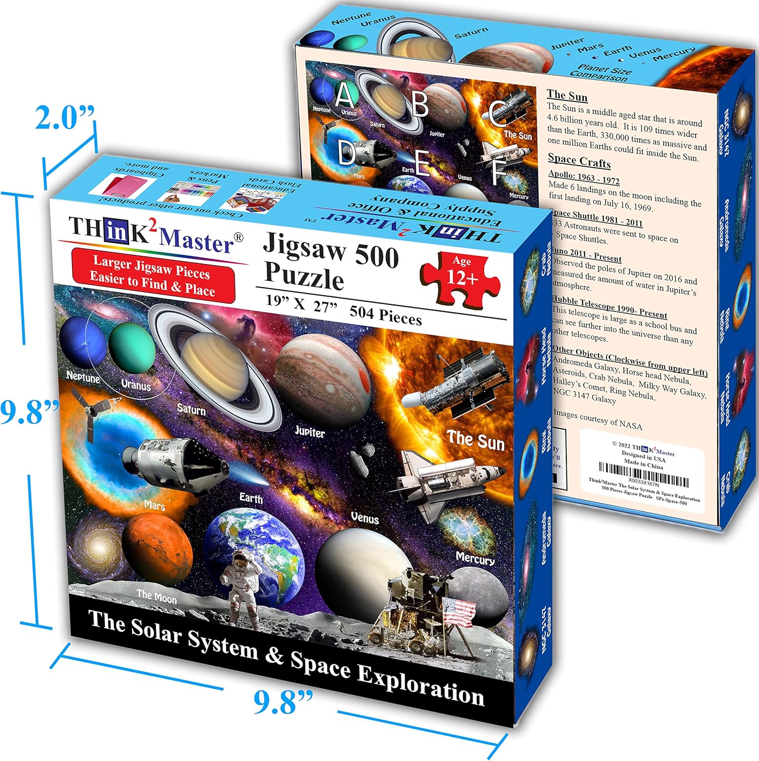 Think2Master Solar System & Space Exploration 500 Pieces Large Format Jigsaw Puzzle for Kids 12+, Teens, Adults & Families. Great Gift for stimulating Learning About Astronomy. Size: 26.8” X 18.9”