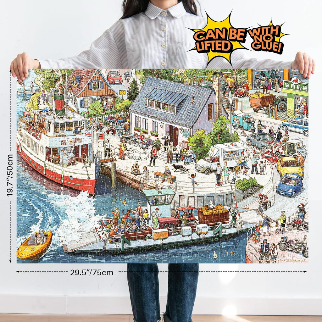 MOMIBOOK Puzzles for Adults 1000 Piece Jigsaw Puzzles of Let's Go! Set Sail, Painting Image Difficult Challenging Hard Impossible Puzzle, Cute Funny Toys & Games Christmas Birthday Gifts