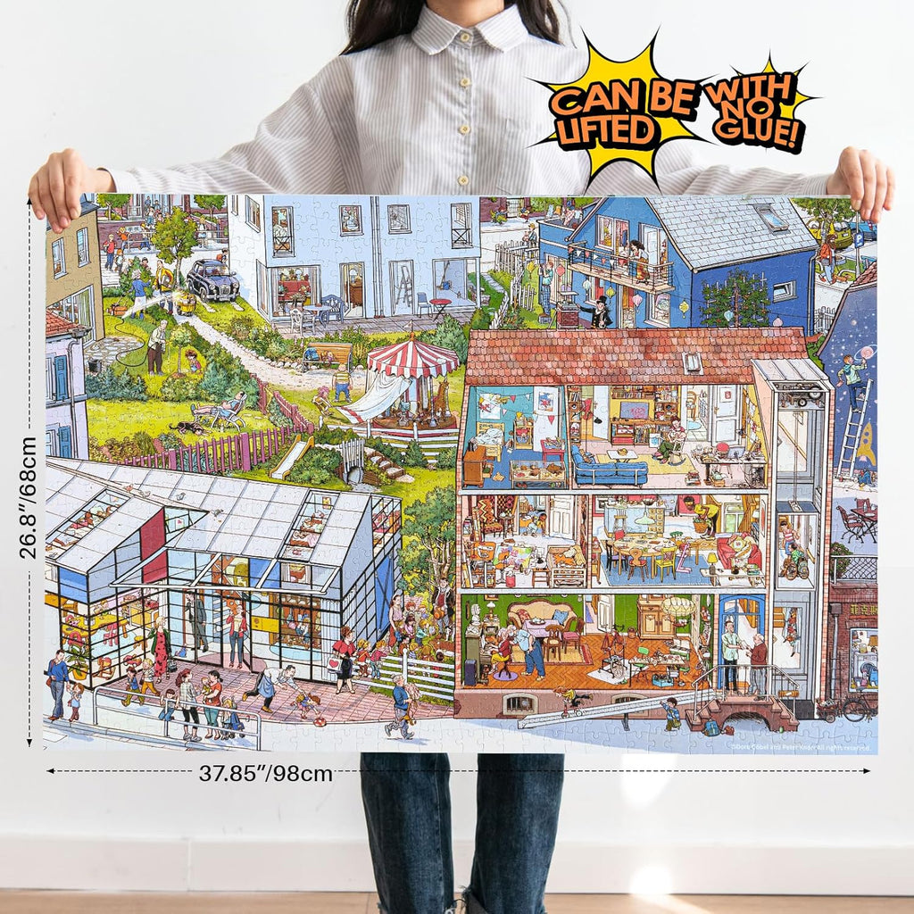 MOMIBOOK Puzzles for Adults 1000 Piece Jigsaw Puzzles of Wonderful! A Big Family, Painting Image Difficult Challenging Hard Impossible Puzzle, Cute Funny Toys & Games Christmas Birthday Gifts