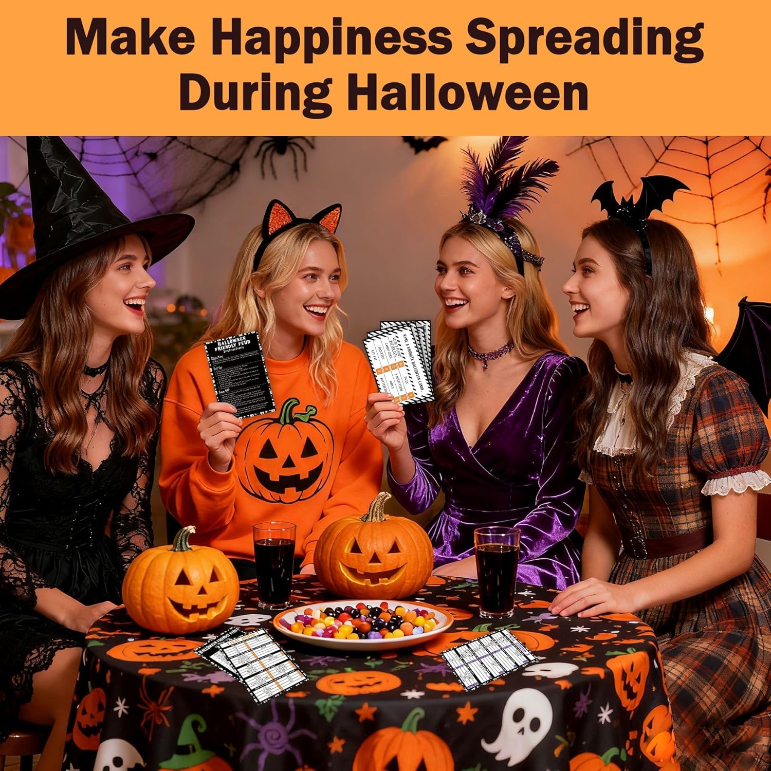 Halloween Games for Adults Friends, Halloween Family Friends Feud Trivia Games, Group Party Matching Activities, Fall Festival Board Card Activities, 01