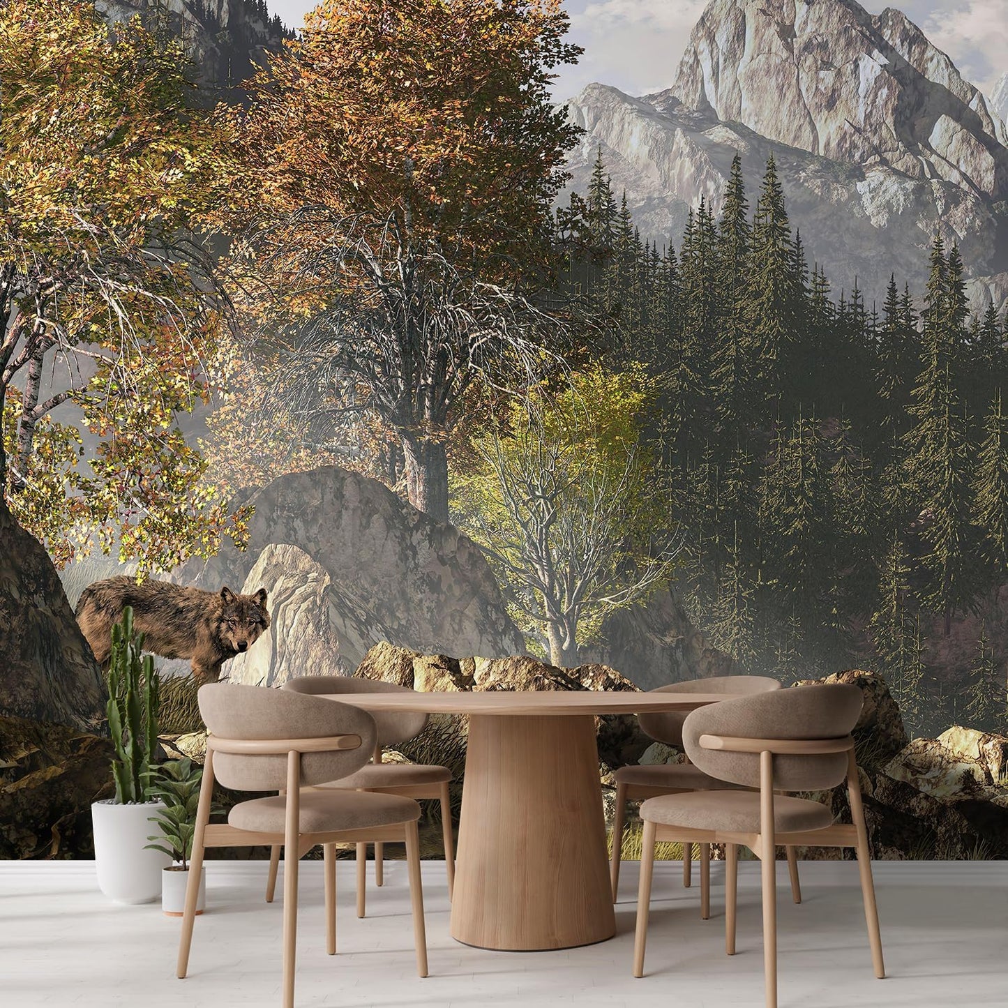 wall26 Wolf Near a Lake in a Rocky Mountain Landscape. Removable Wall Mural | Self- 132x168 inchesAdhesive Large Wallpaper - 132x168 inches