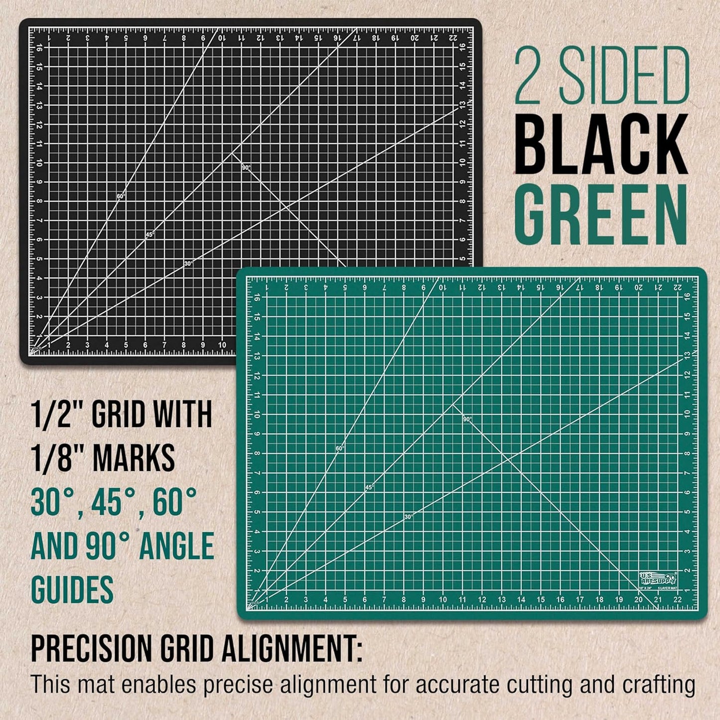 U.S. Art Supply 18" x 24" Self-Healing Cutting Mat 5-Ply - Double-Sided Green/Black Craft Mat, Non-Slip Cutting Mats for Crafts, Sewing, Quilting, Scrapbooking