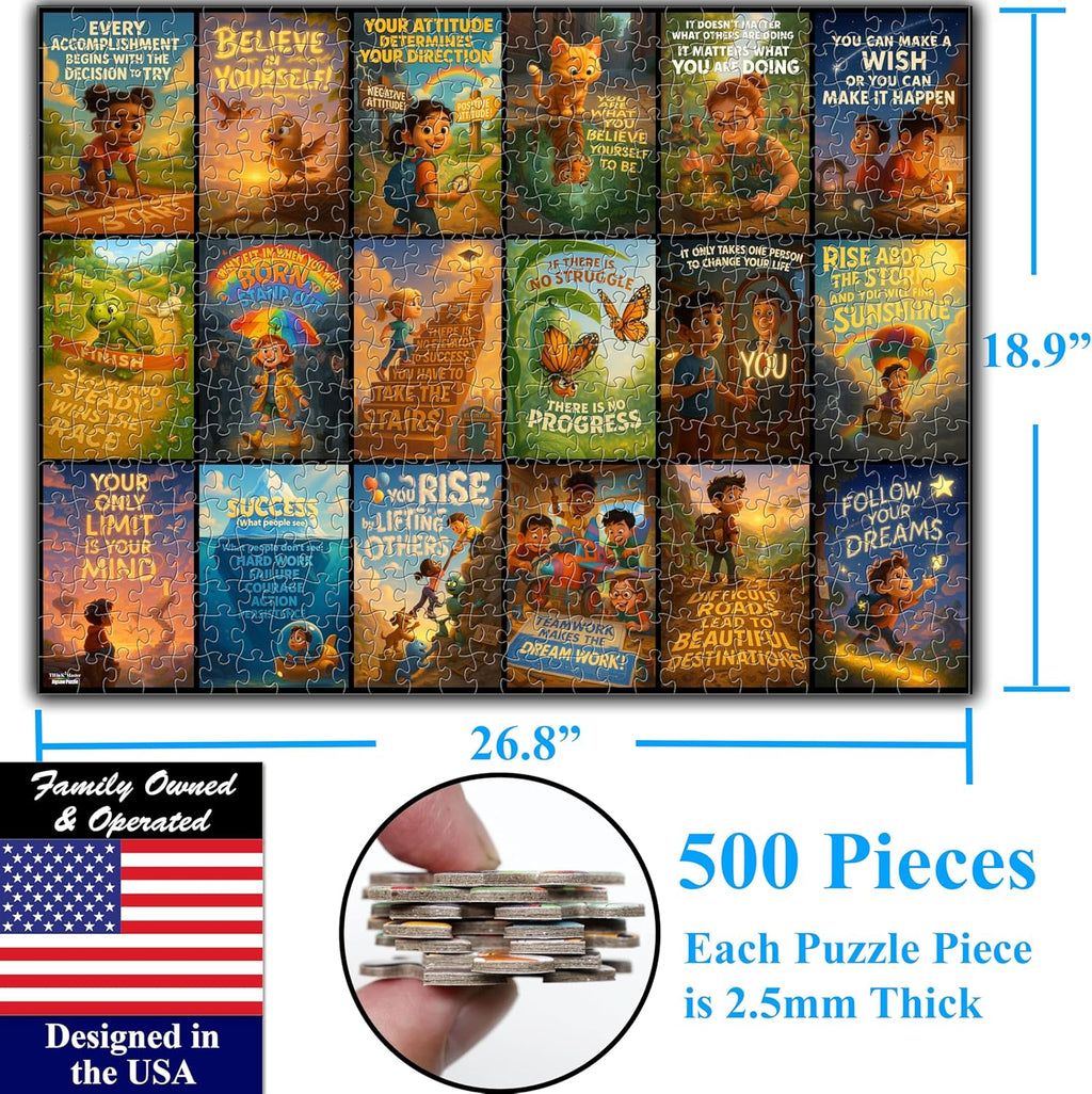 Think2Master Motivational & Inspirational Collage 500 Pieces Large Format Jigsaw Puzzle: Kids 12+, Teens, Adults & Families. Fosters Growth Mindset - Vibrant Wall Art. Great Gift. Size: 26.8” X 18.9”