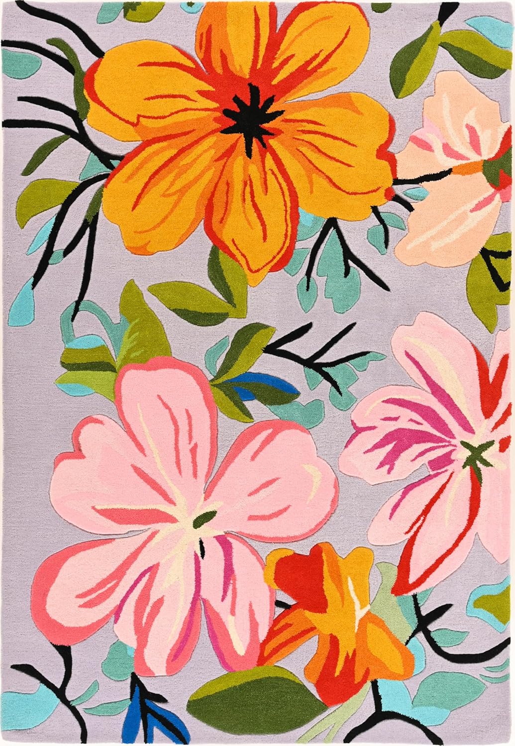 Handmade Wool Floral Area Rug for Living Room | Elegant Flower Garden Design, Soft, Thick and Durable | Bedroom, Dining Room & Home Decor Carpet (5' x 8', Floral K)