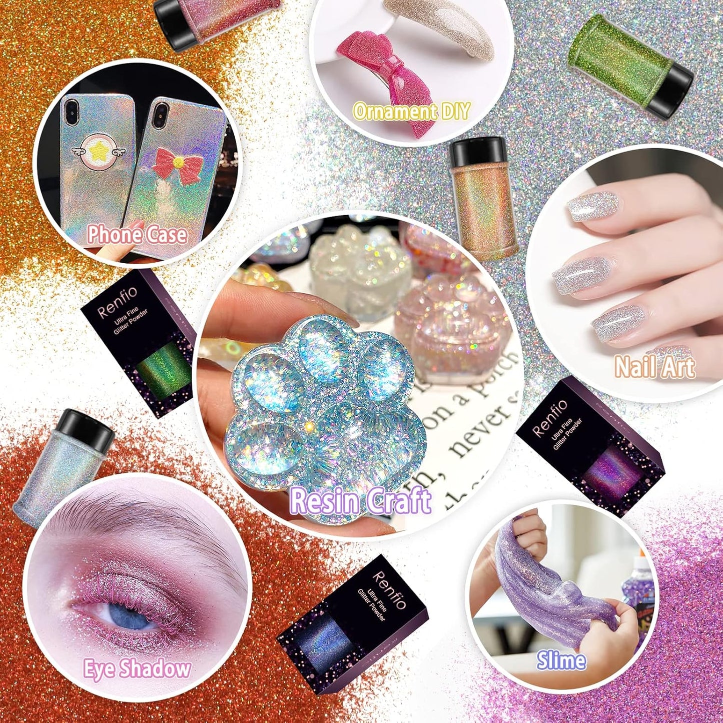 Renfio Holographic Ultra Fine Glitter Powder Metallic Resin Glitter 2.11 Oz (60g) PET Flakes Crafts Sequins 1/128" 0.008" 0.2mm Epoxy Chips Flakes for Tumblers Slime - Diamond Laser Silver