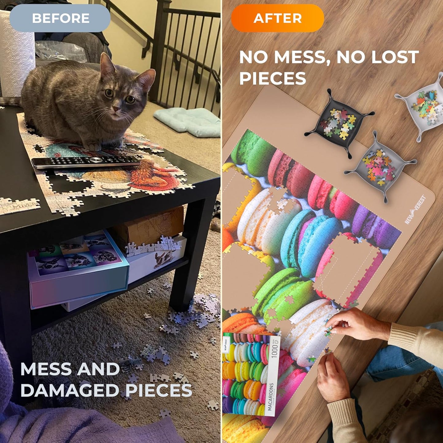The Original Newverest Jigsaw Puzzle Mat Roll Up, Rose Gold, 46” x 26” Portable Keeper Up to 1500 pieces with Non-Slip Rubber Bottom & Smooth Top + 3 Puzzle Sorting Trays & Travel-Friendly Storage Bag