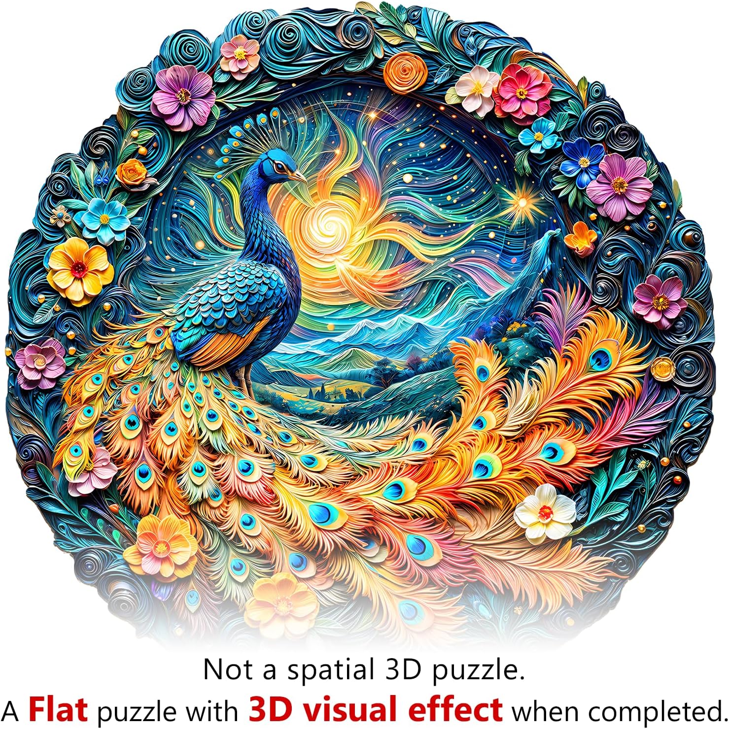 Wooden Puzzles for Adults,Aurora Peacock Shaped Unique Wooden Jigsaw Puzzles, Creative Ghristmas Gift for Teenagers and Adults.